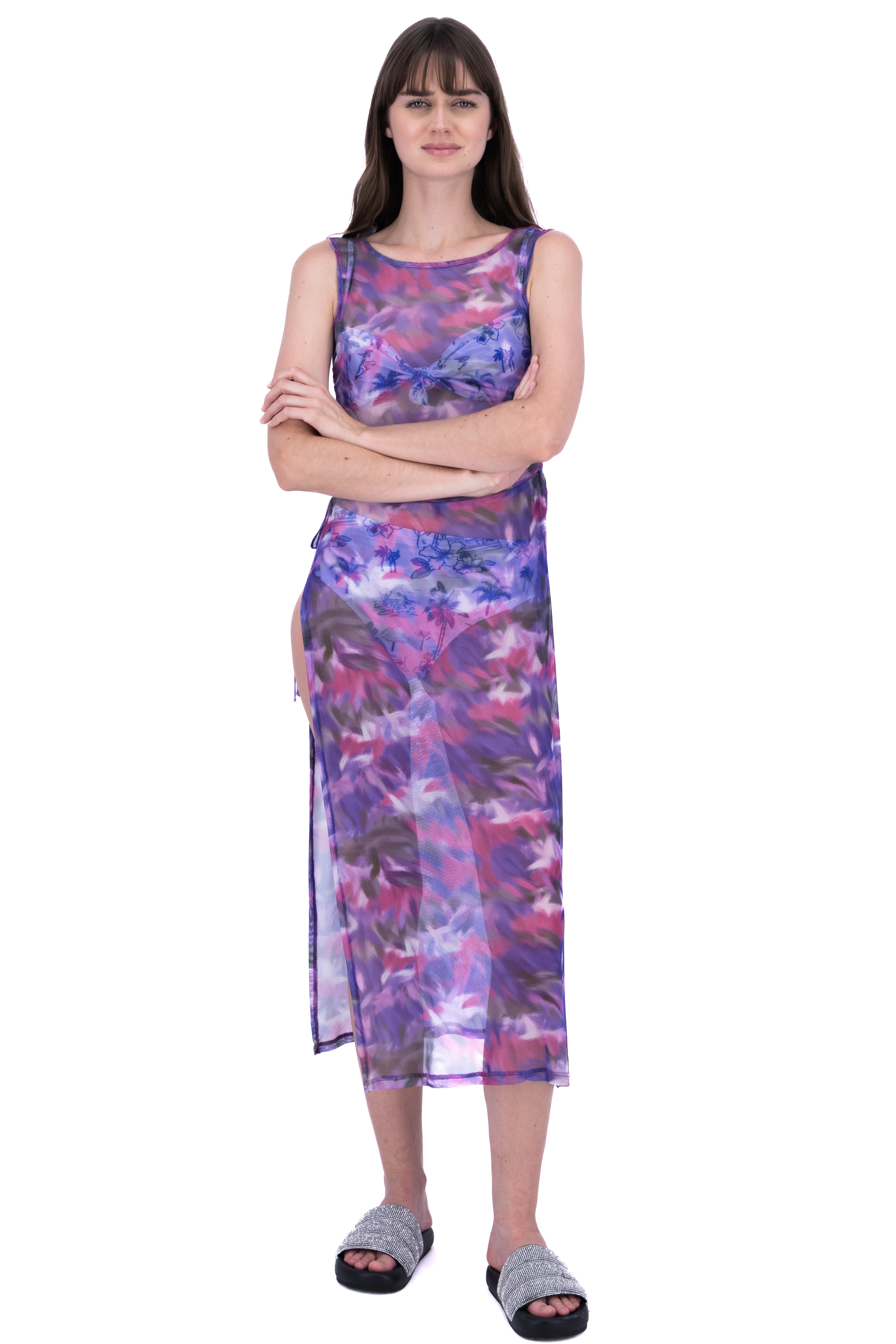 Vestido maxi efecto tie dye MORADO COMBO