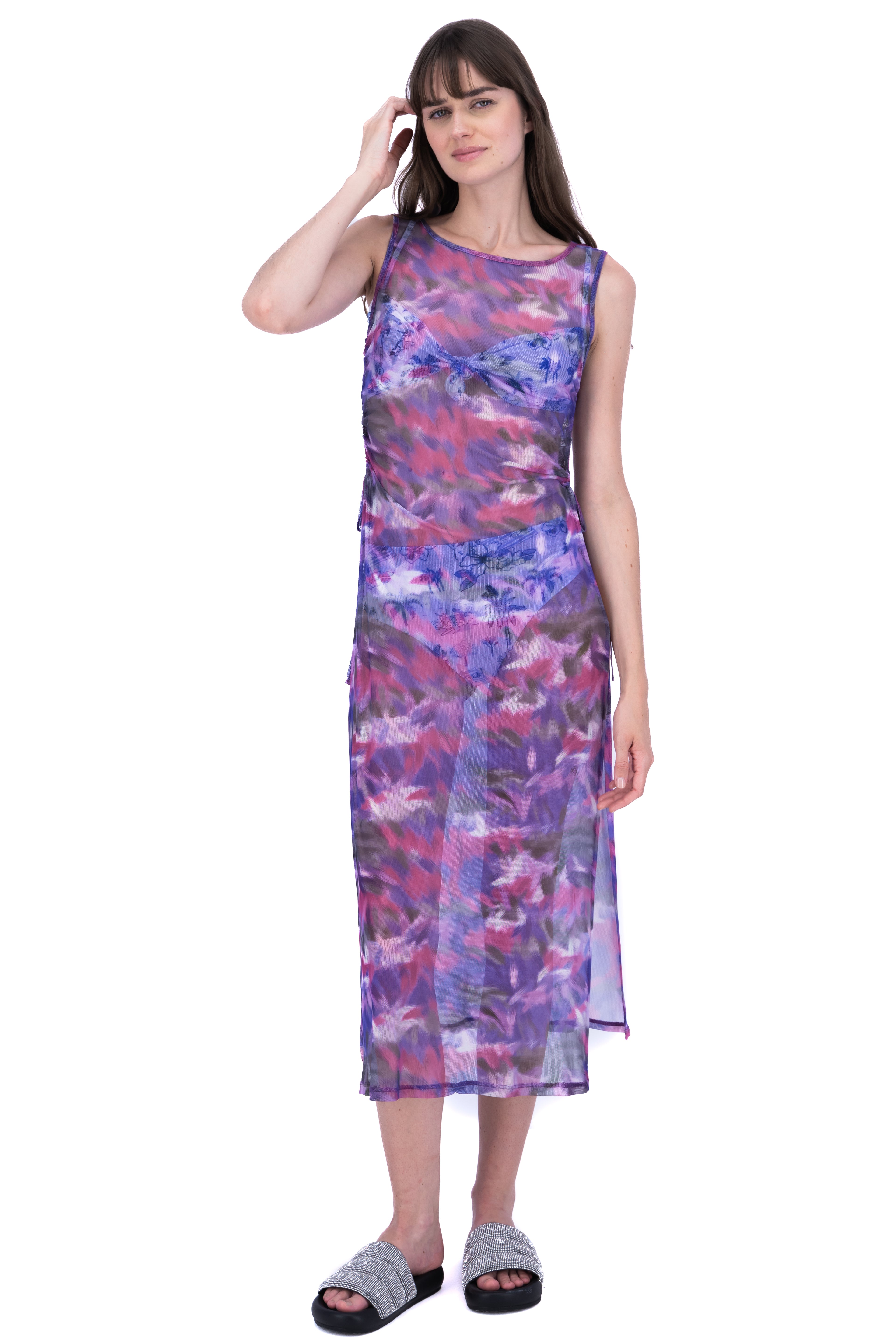 Vestido maxi efecto tie dye MORADO COMBO