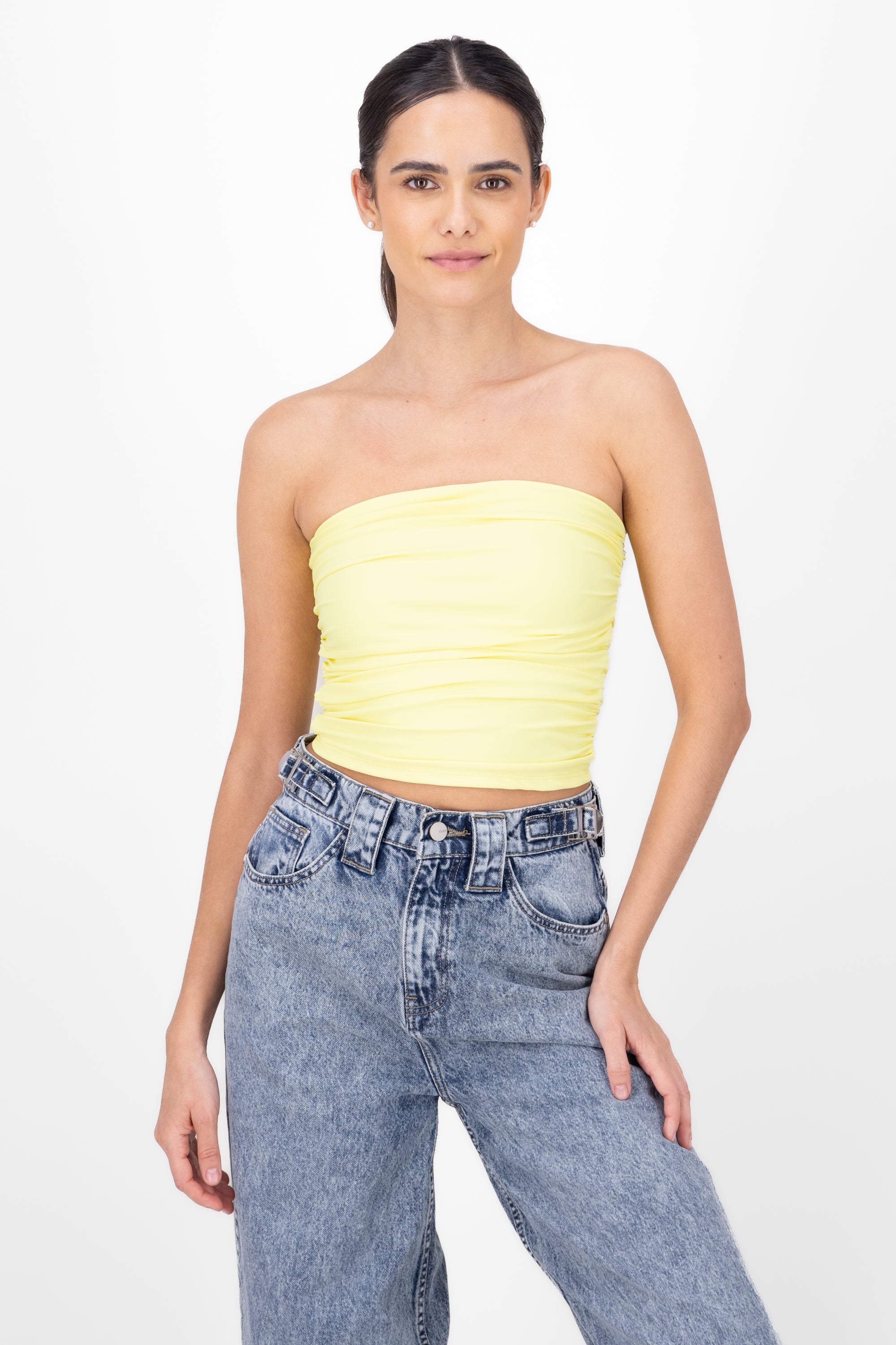 Top Tubo Strapless Drapeado AMARILLO PASTEL