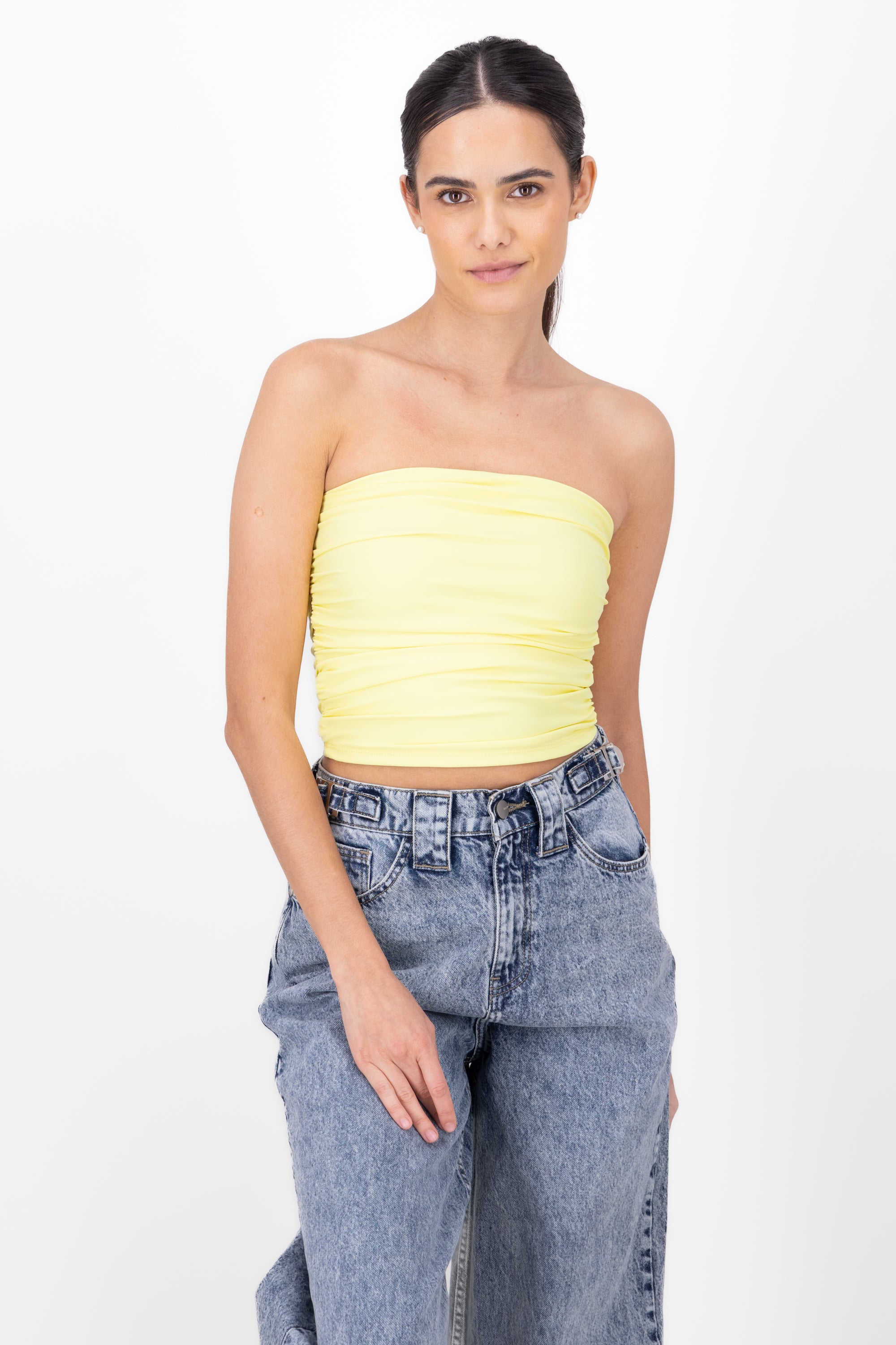 Top Tubo Strapless Drapeado AMARILLO PASTEL