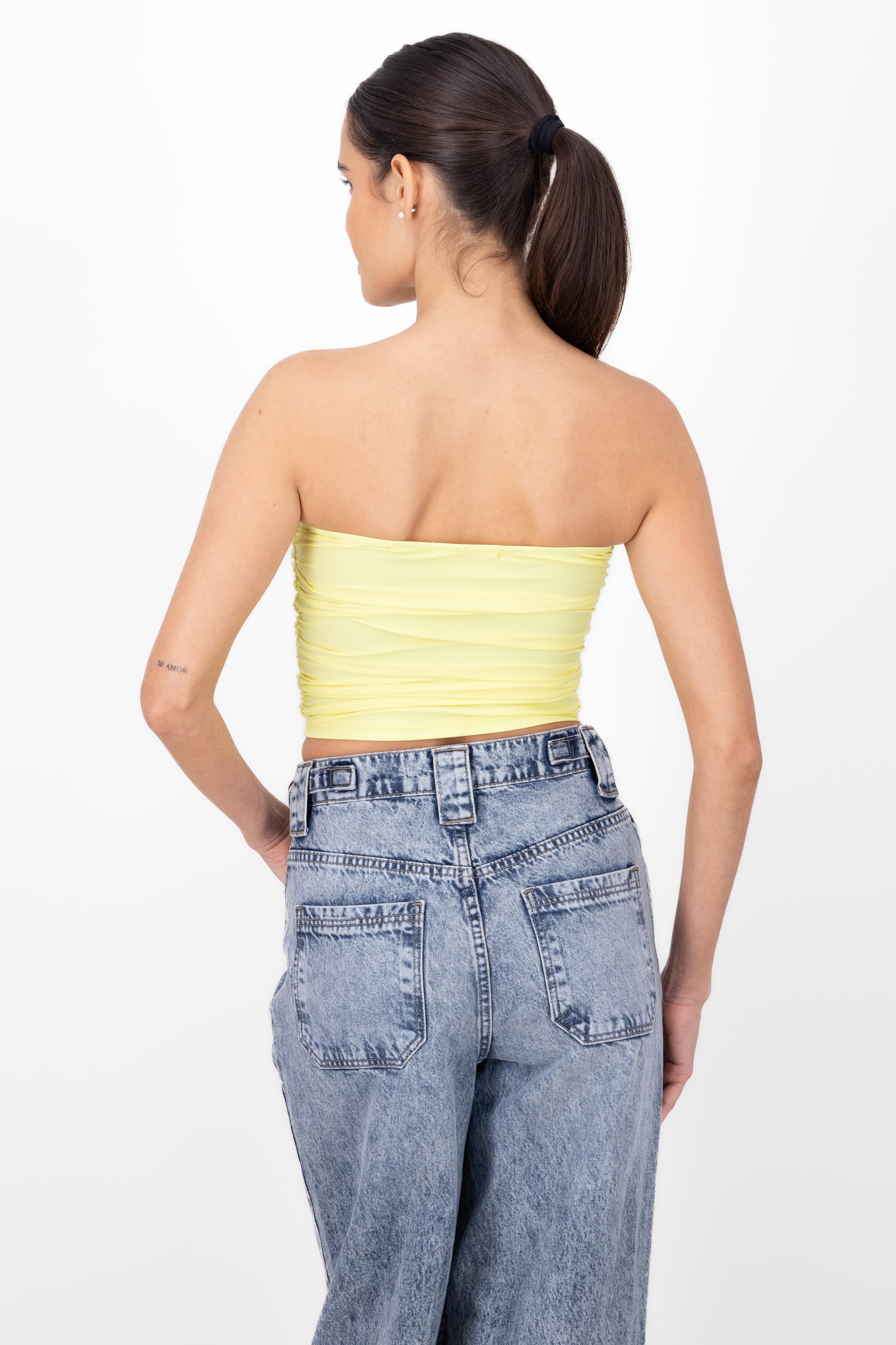 Top Tubo Strapless Drapeado AMARILLO PASTEL