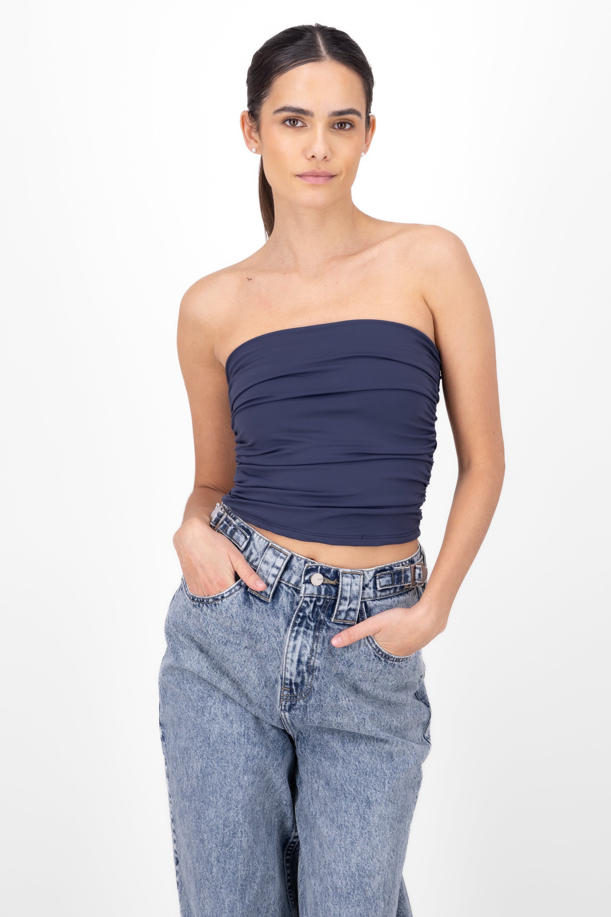 Top Tubo Strapless Drapeado MARINO