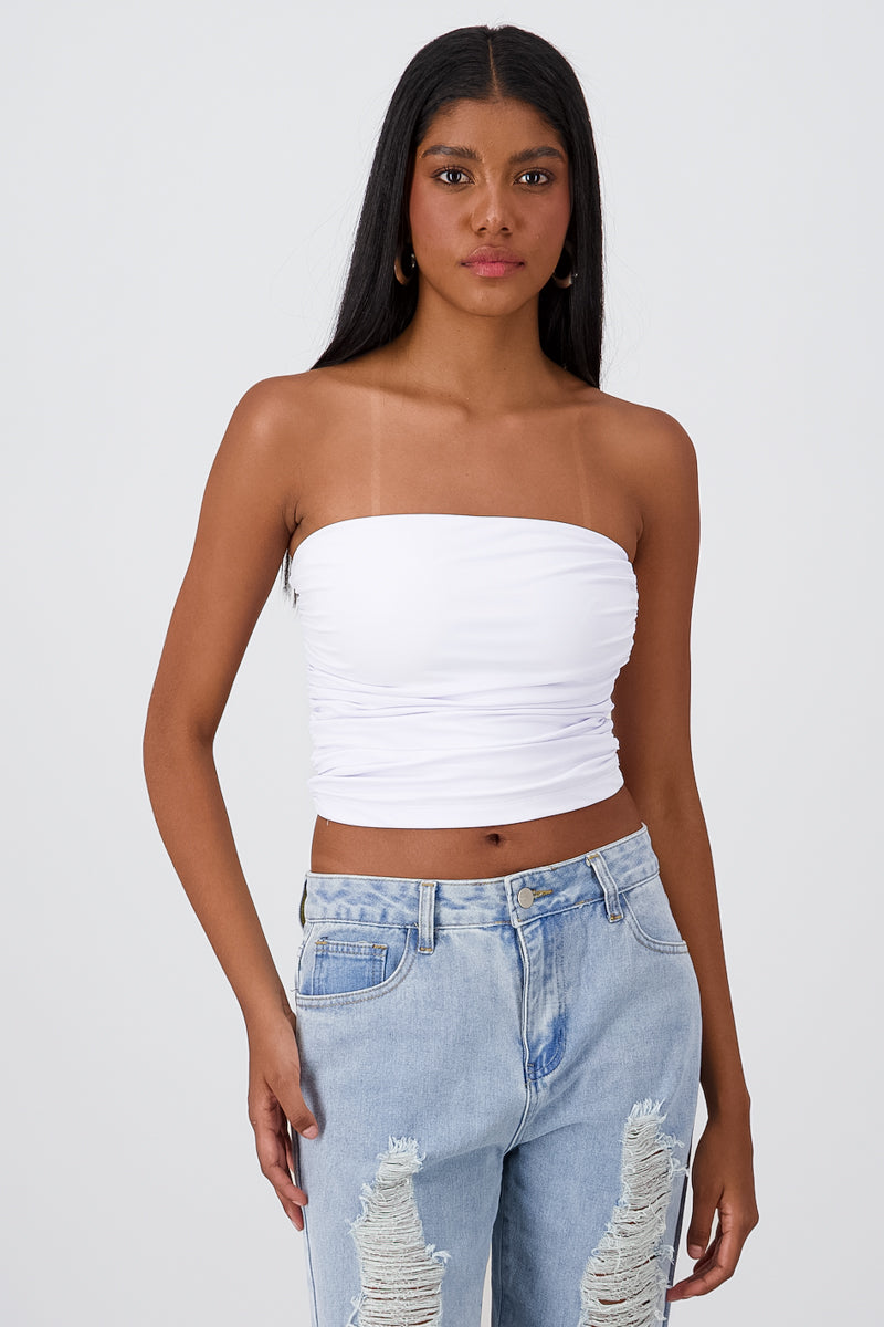 Top Tubo Strapless Drapeado BLANCO