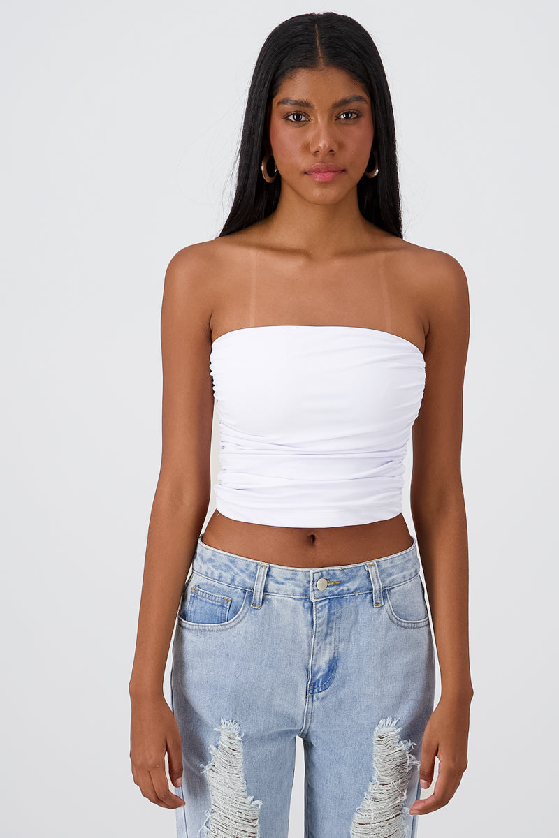 Top Tubo Strapless Drapeado BLANCO