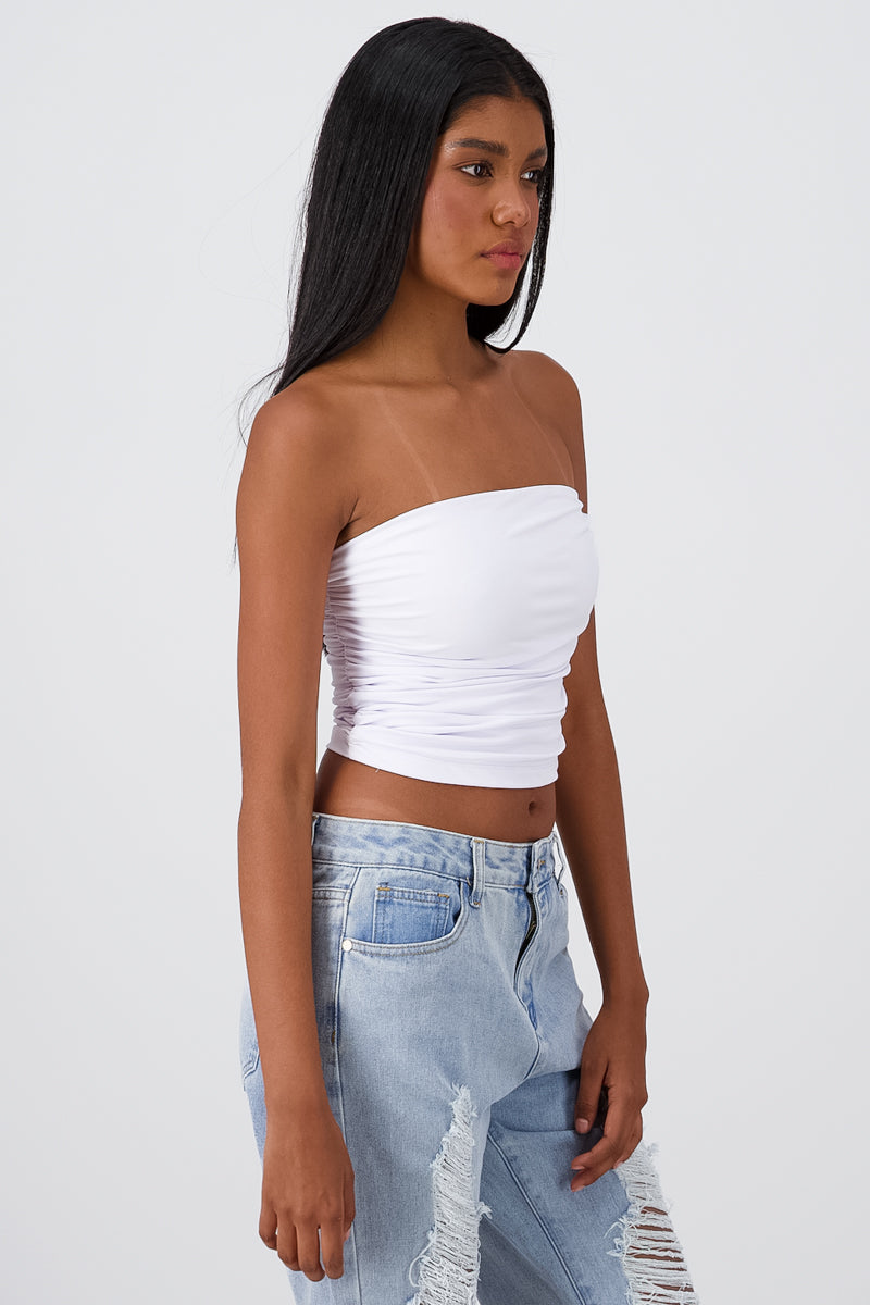 Top Tubo Strapless Drapeado BLANCO