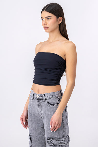 Top Tubo Strapless Drapeado NEGRO