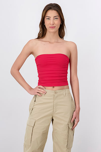 Top Tubo Strapless Drapeado ROJO