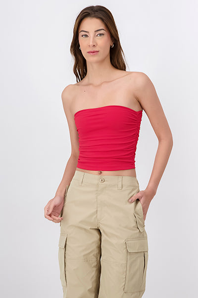 Top Tubo Strapless Drapeado ROJO