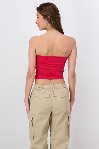 Top Tubo Strapless Drapeado ROJO