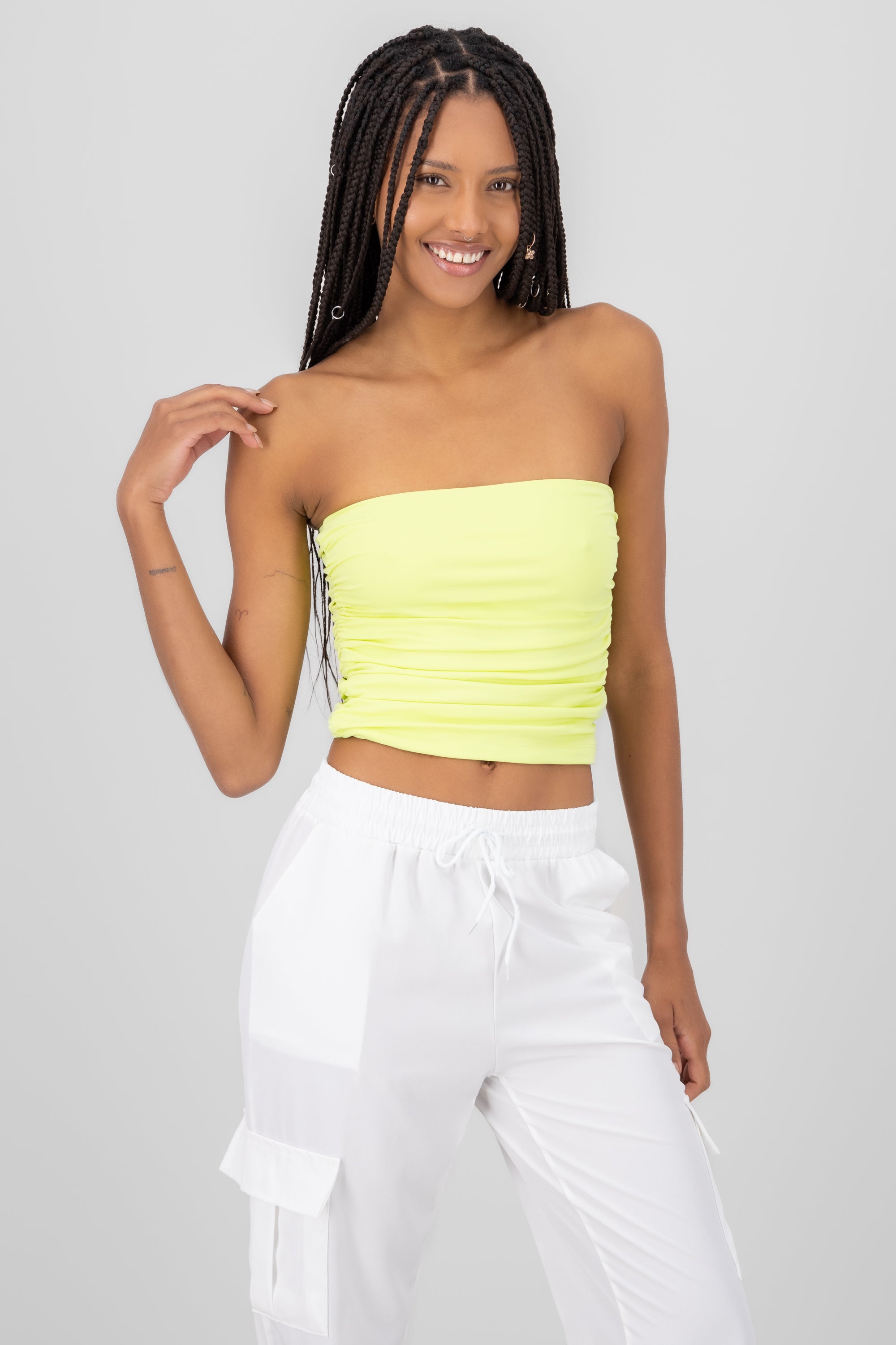 Top Tubo Strapless Drapeado VERDE LIMA