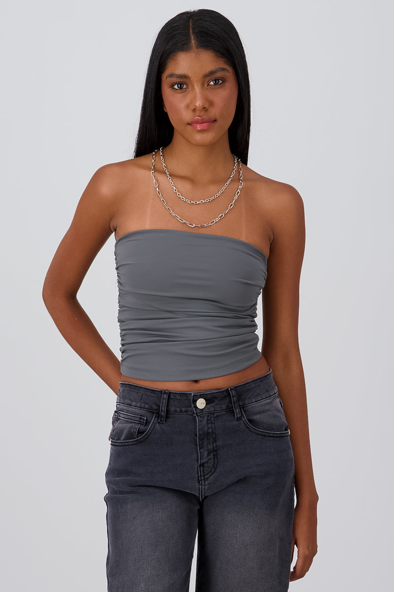 Top Tubo Strapless Drapeado GRIS OBSCURO