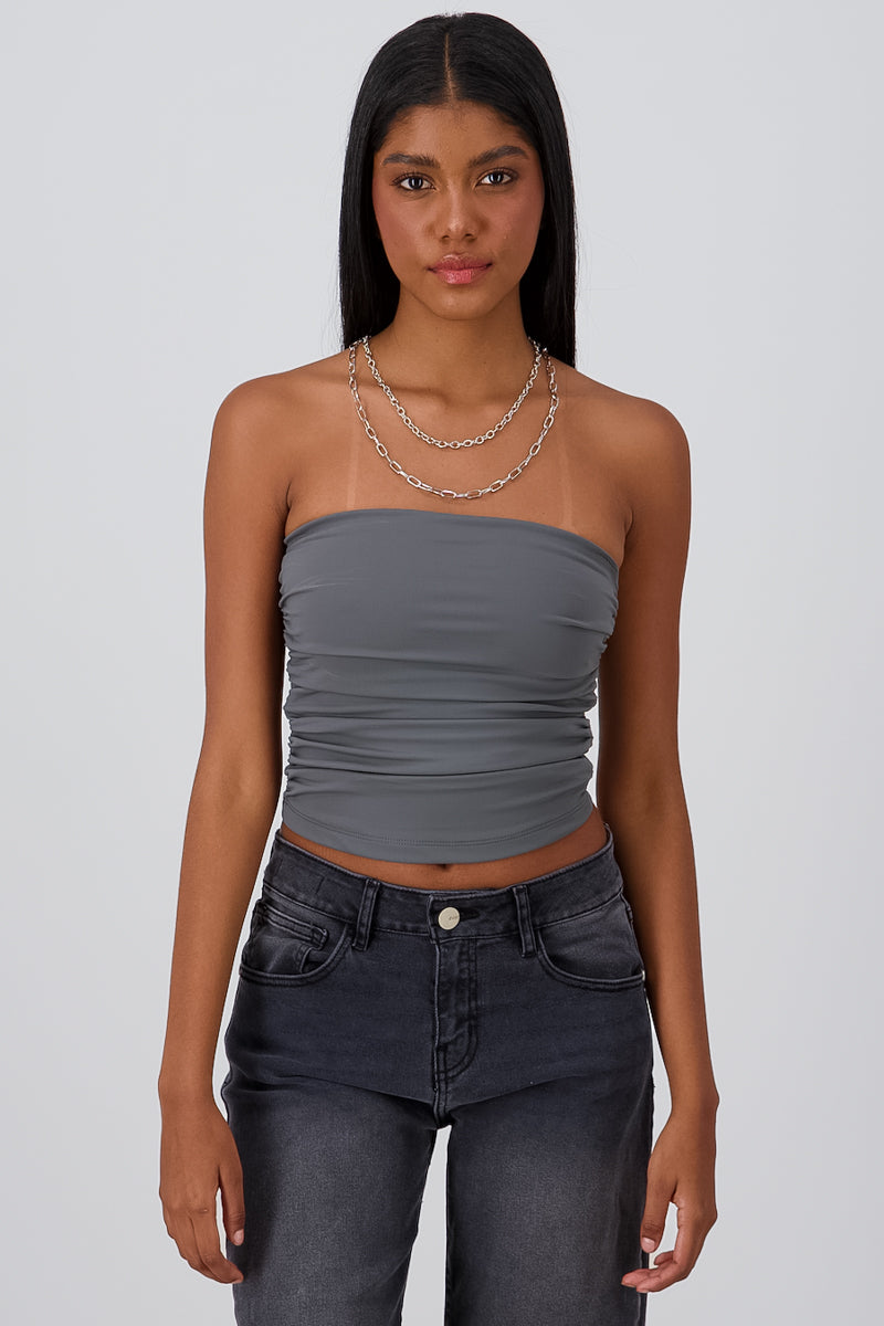 Top Tubo Strapless Drapeado GRIS OBSCURO