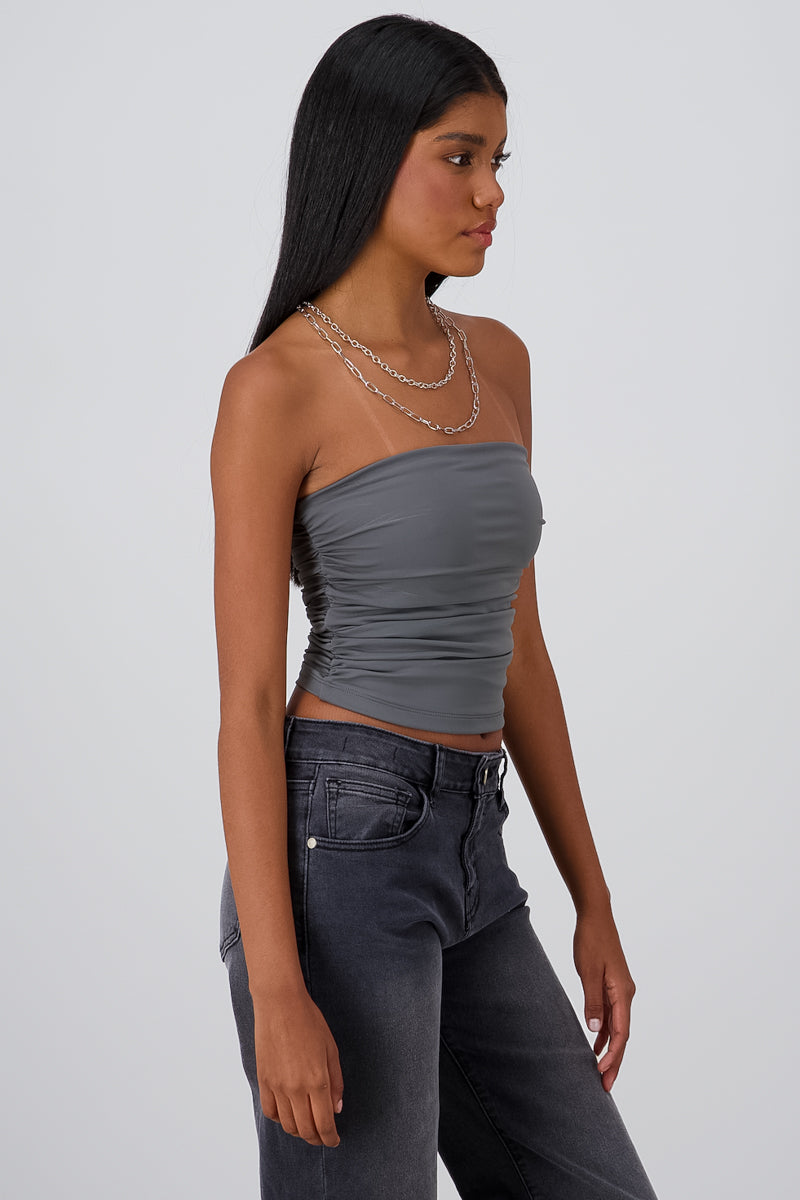 Top Tubo Strapless Drapeado GRIS OBSCURO