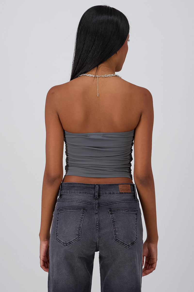 Top Tubo Strapless Drapeado GRIS OBSCURO