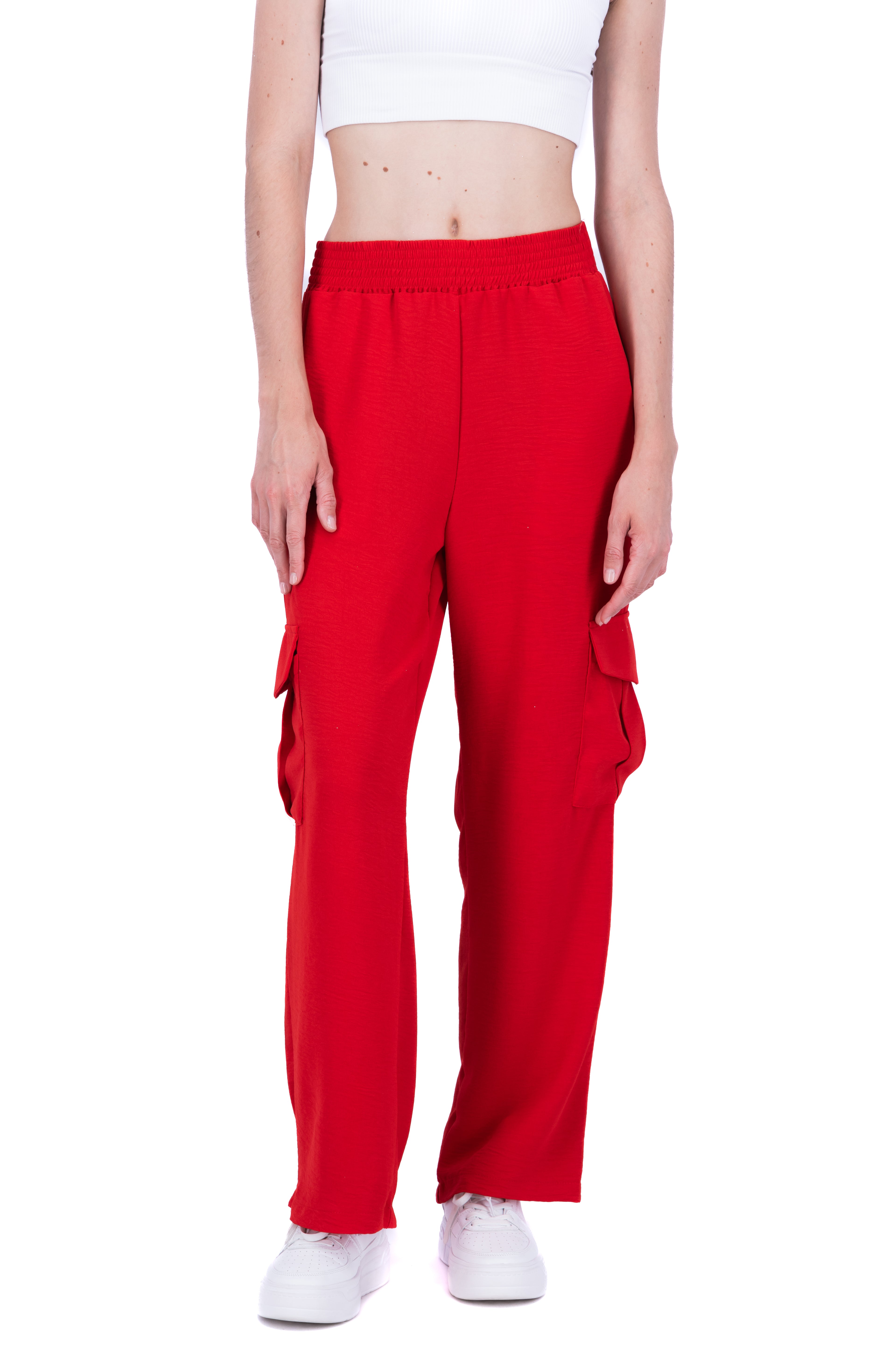 Pantalon fluido bolsas cargo ROJO