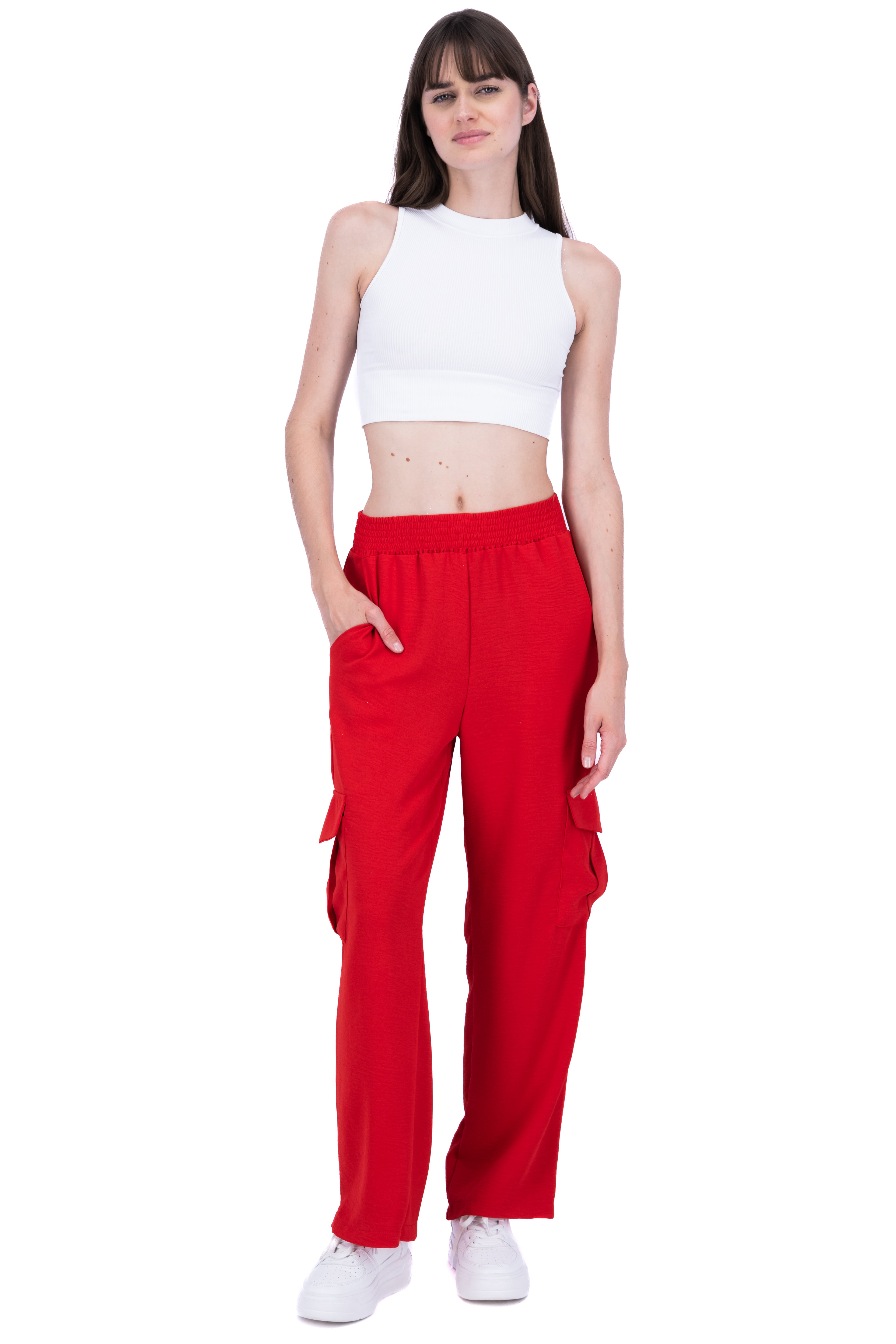 Pantalon fluido bolsas cargo ROJO