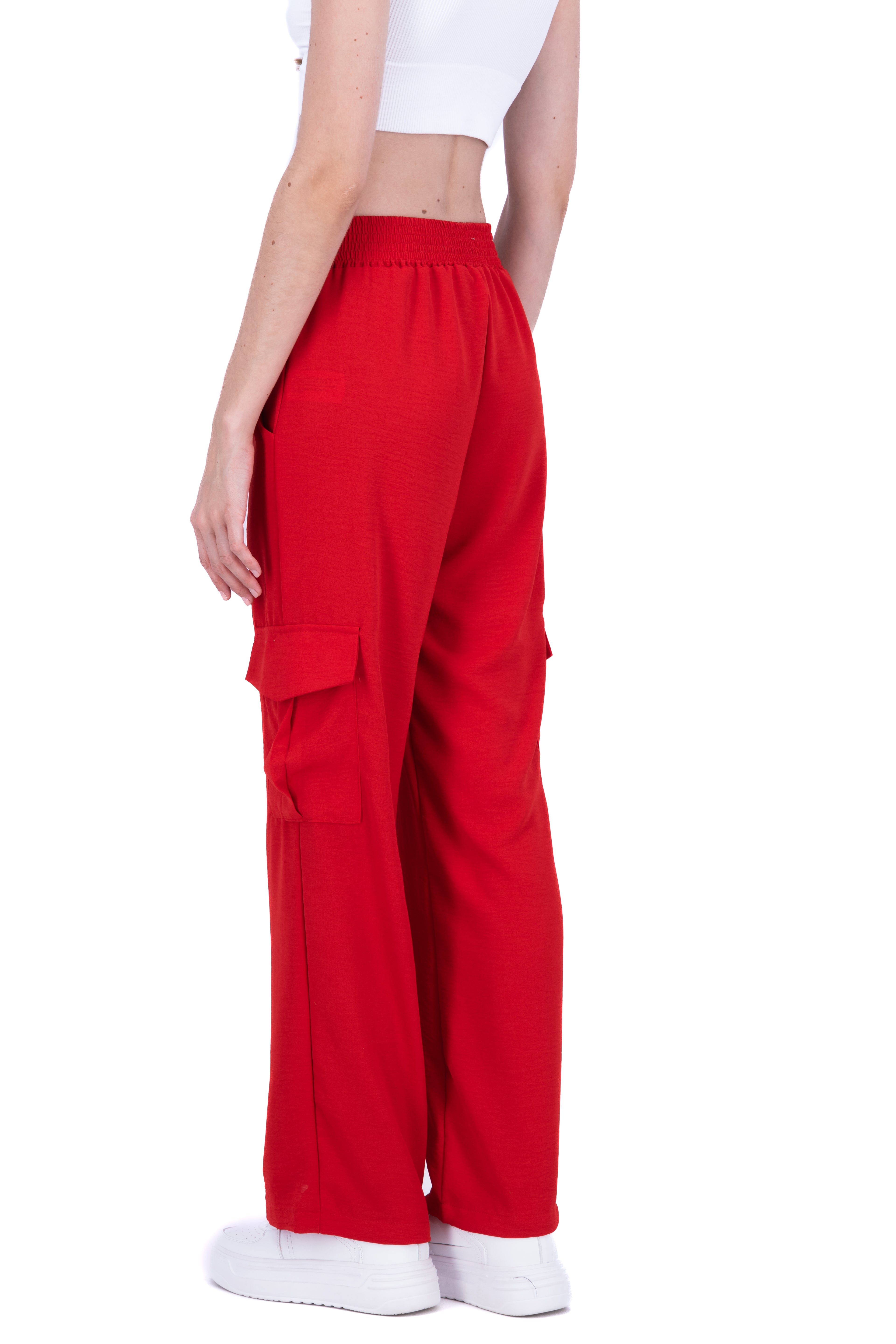 Pantalon fluido bolsas cargo ROJO