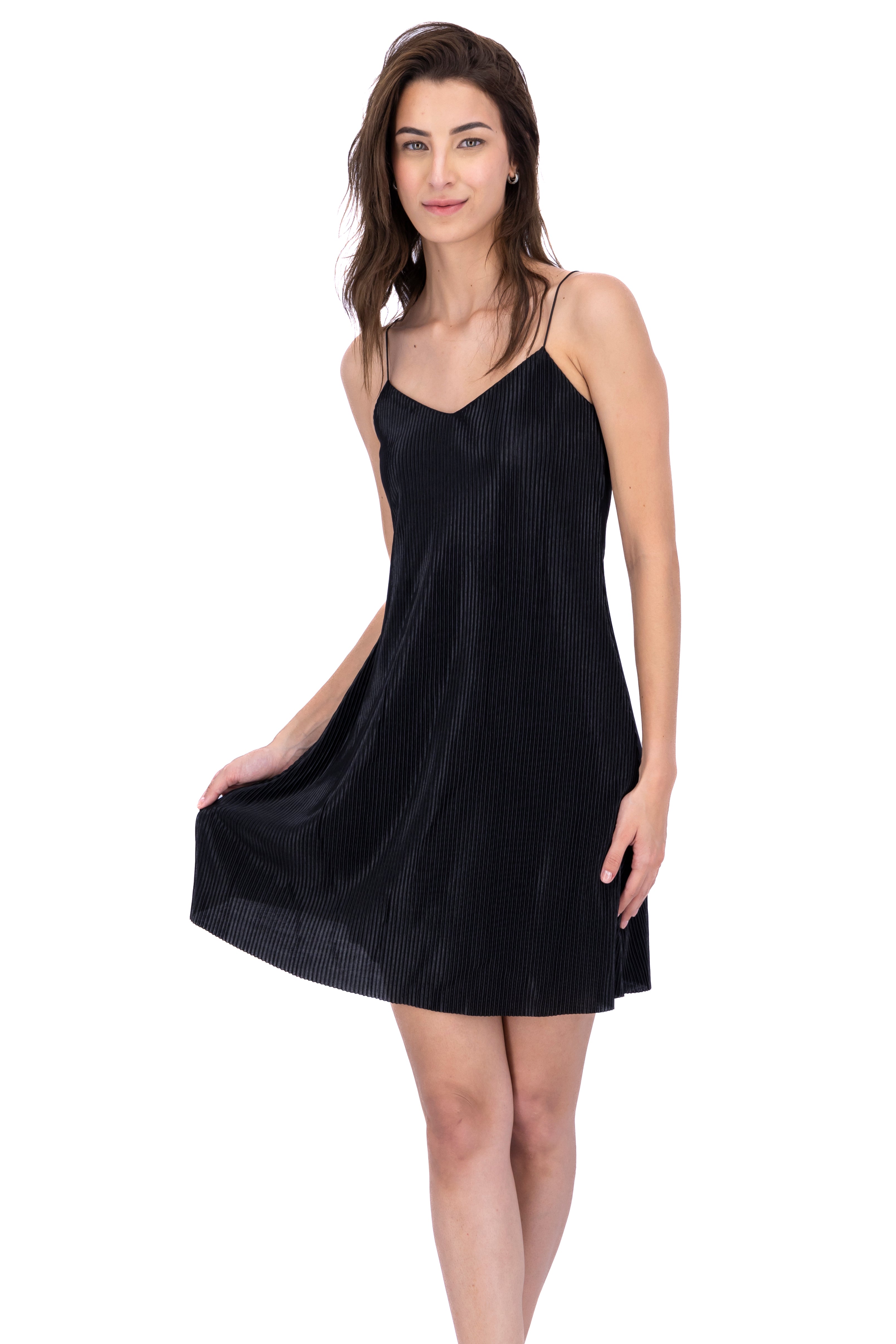 Vestido mini plisado tirantes NEGRO