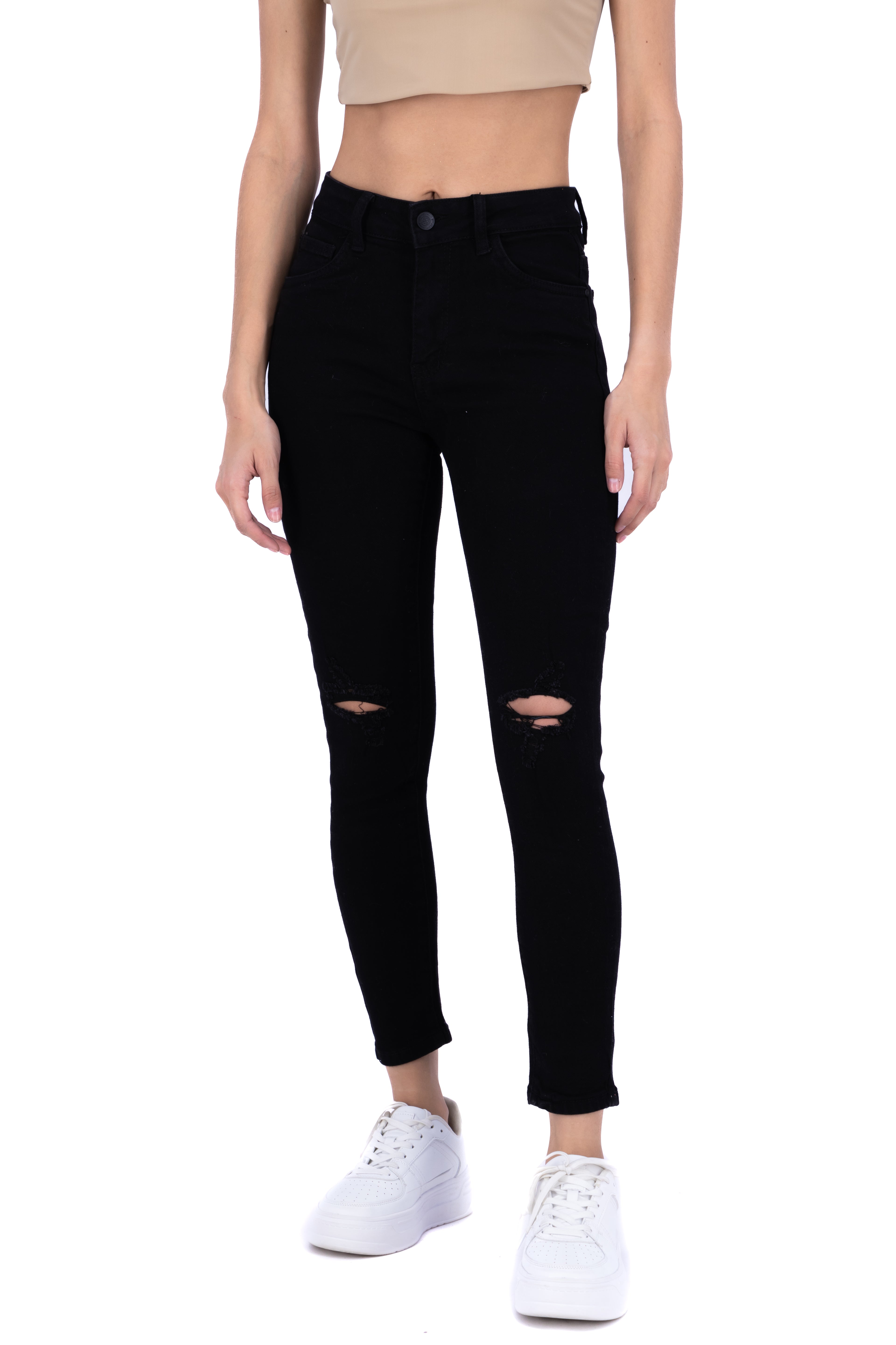 Jeans skinny destrucciones rodillas NEGRO