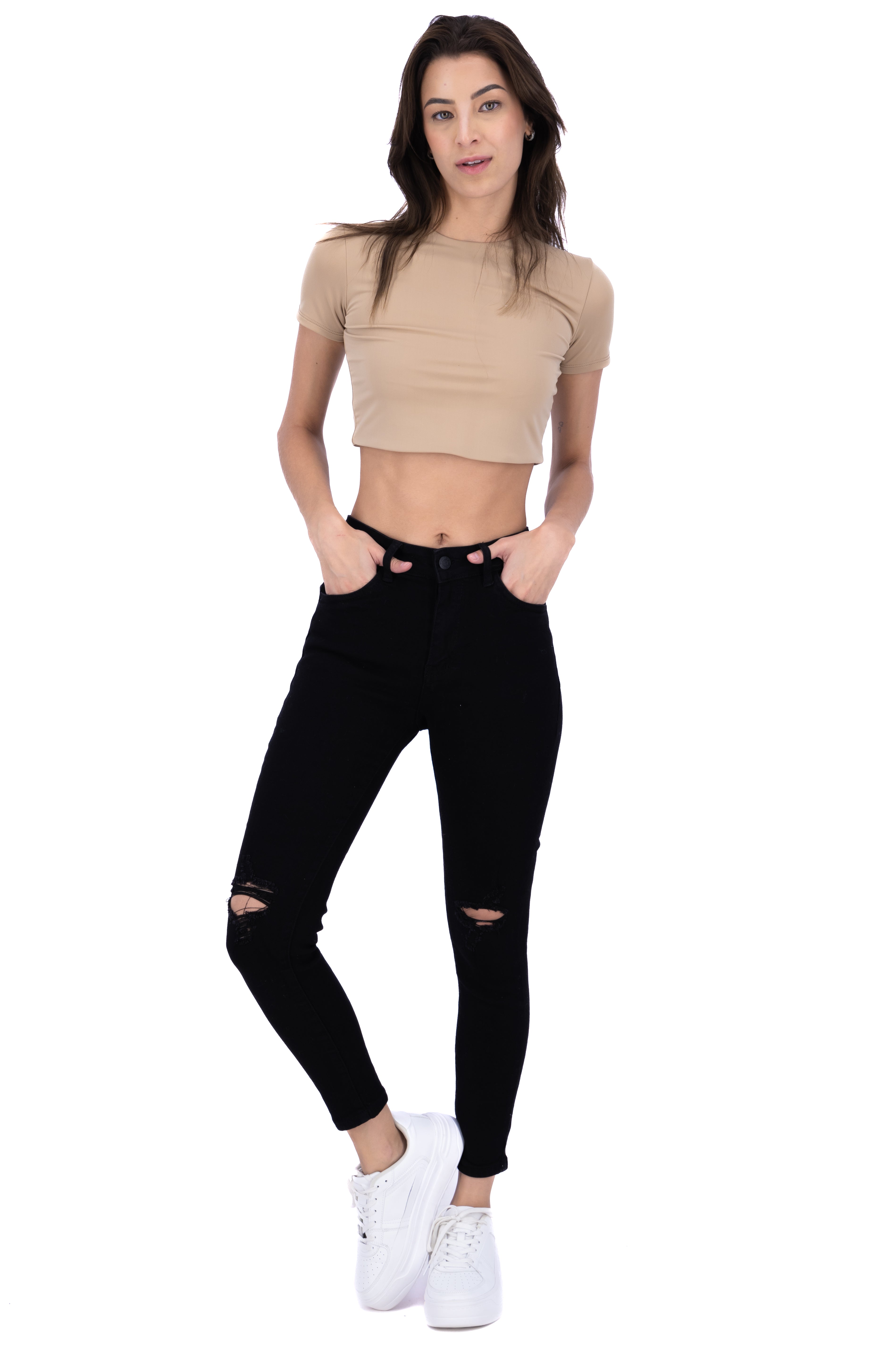 Jeans skinny destrucciones rodillas NEGRO