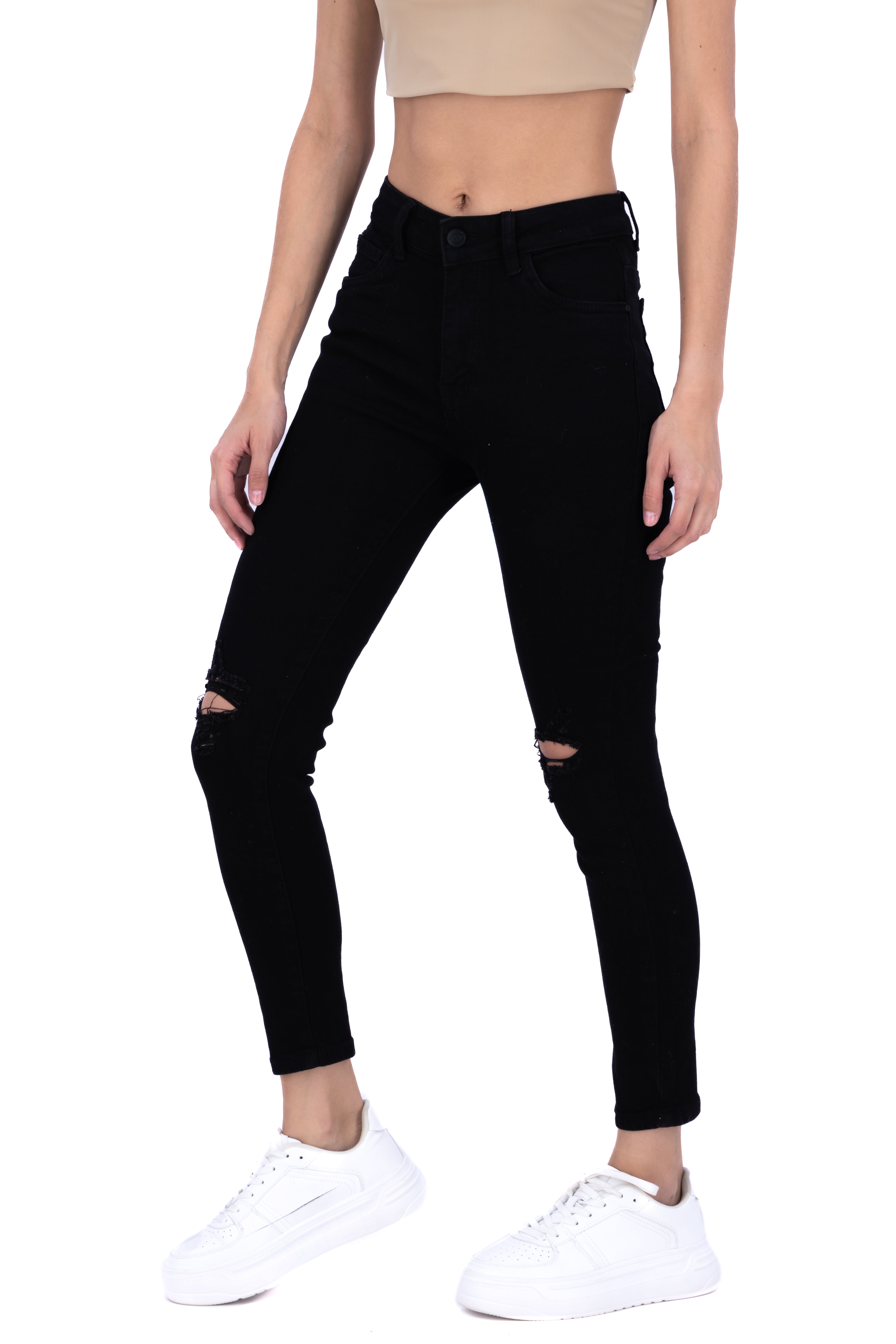 Jeans skinny destrucciones rodillas NEGRO