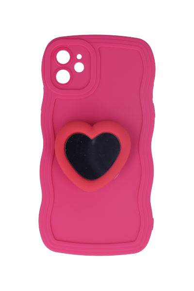 Funda Celular I11 Xr Ondas Espejo Corazón ROSA