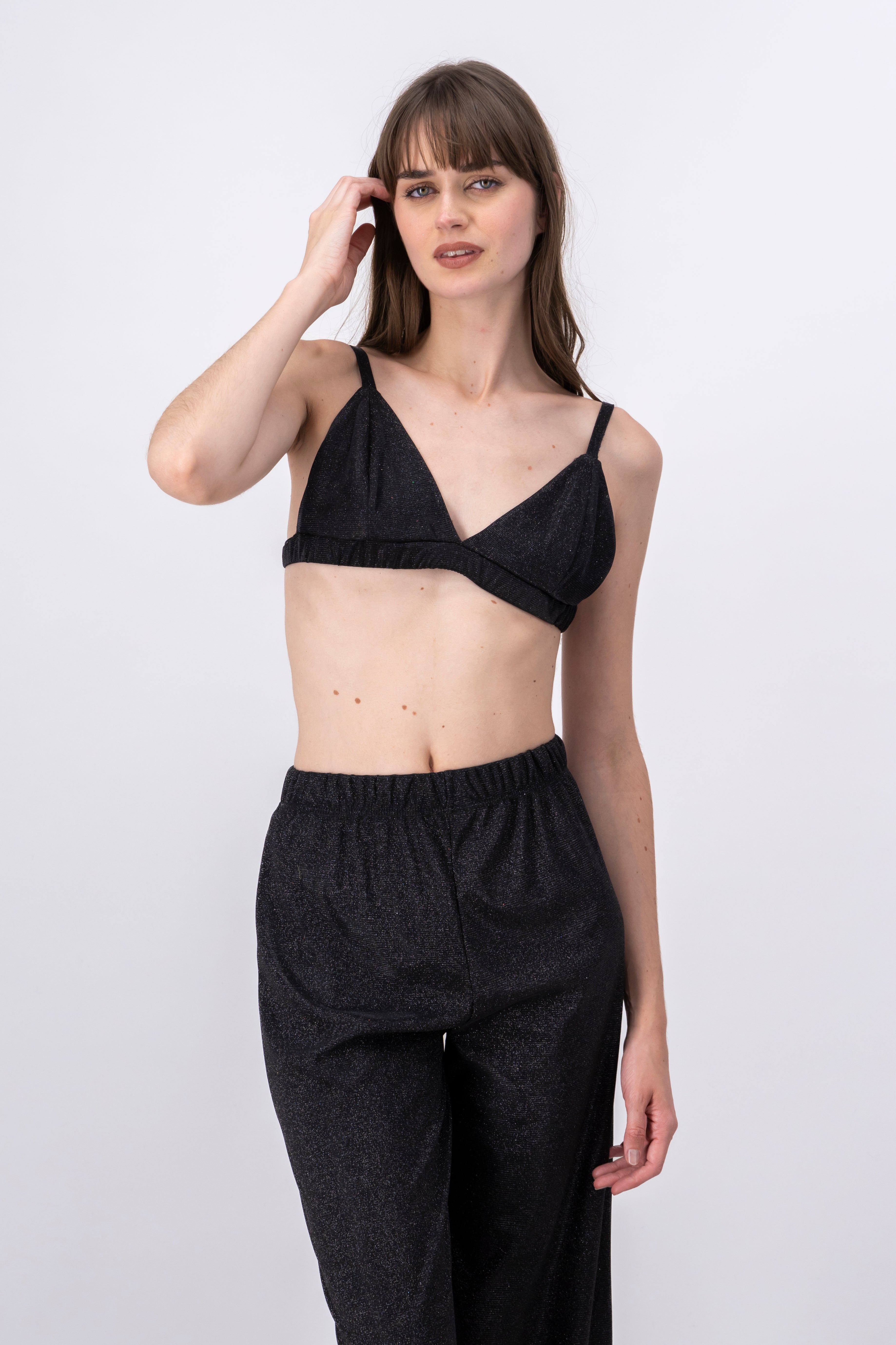 Top crop tirantes lurex NEGRO