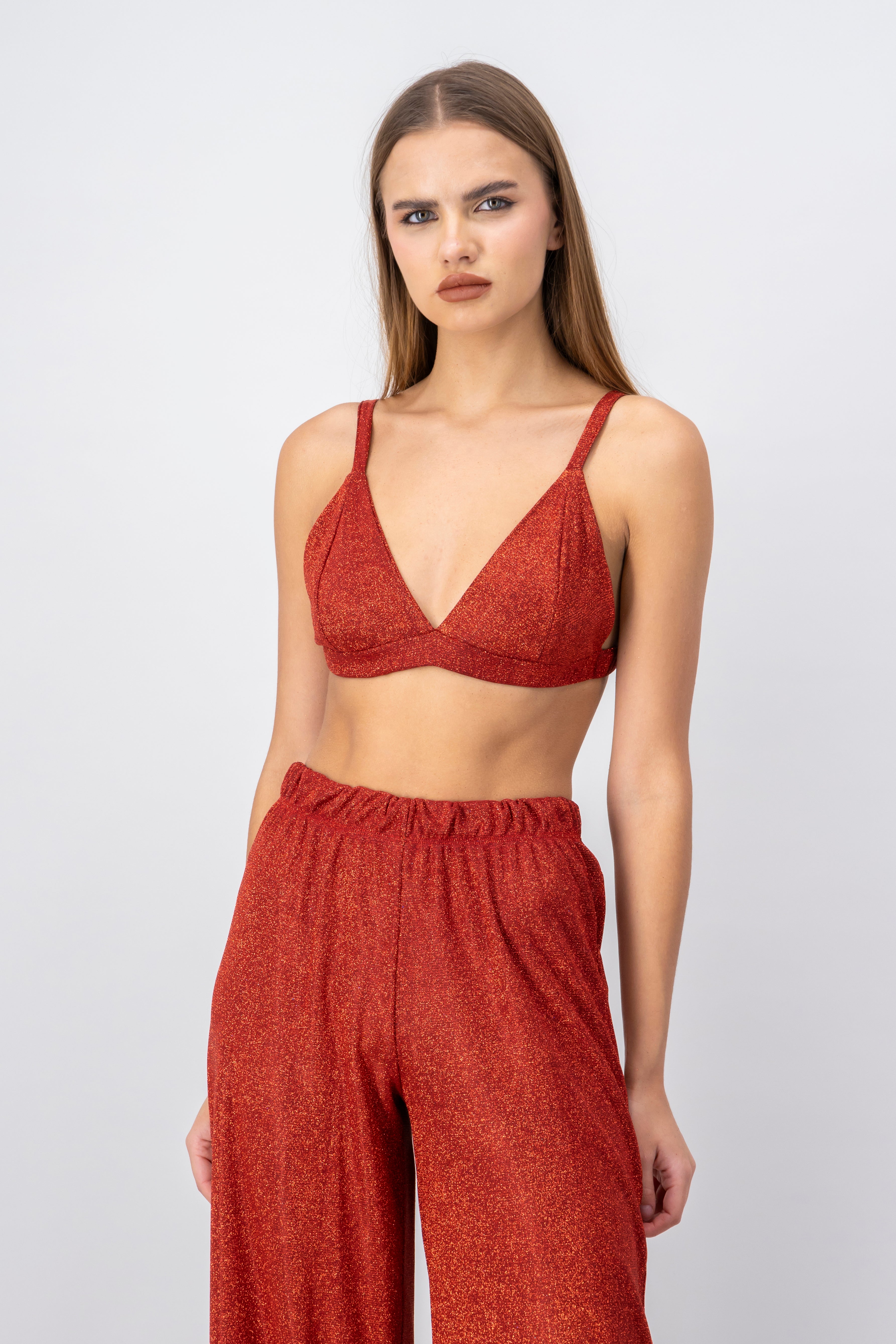 Top Crop Lurex open back RED