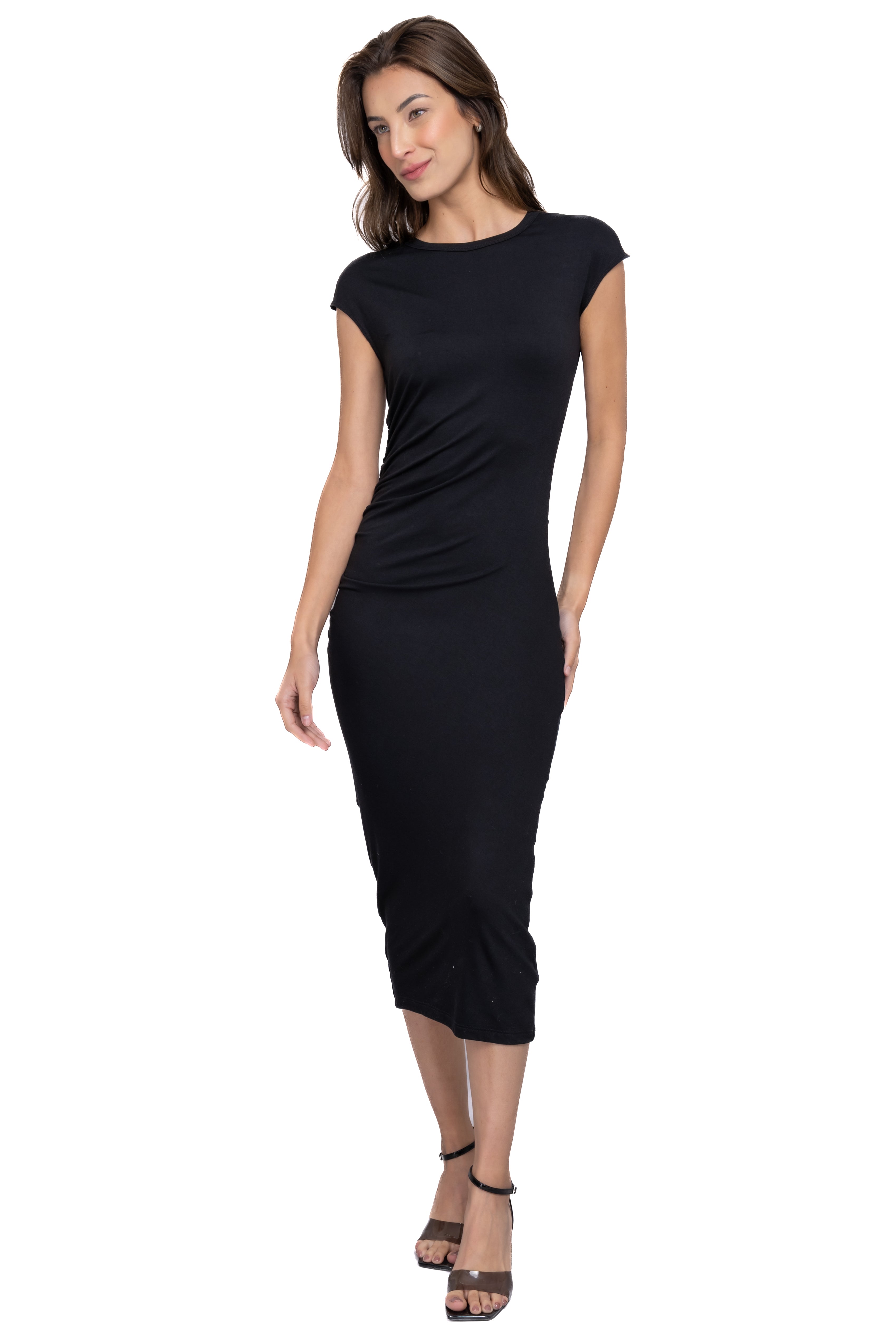 Vestido midi bodycon fruncido NEGRO