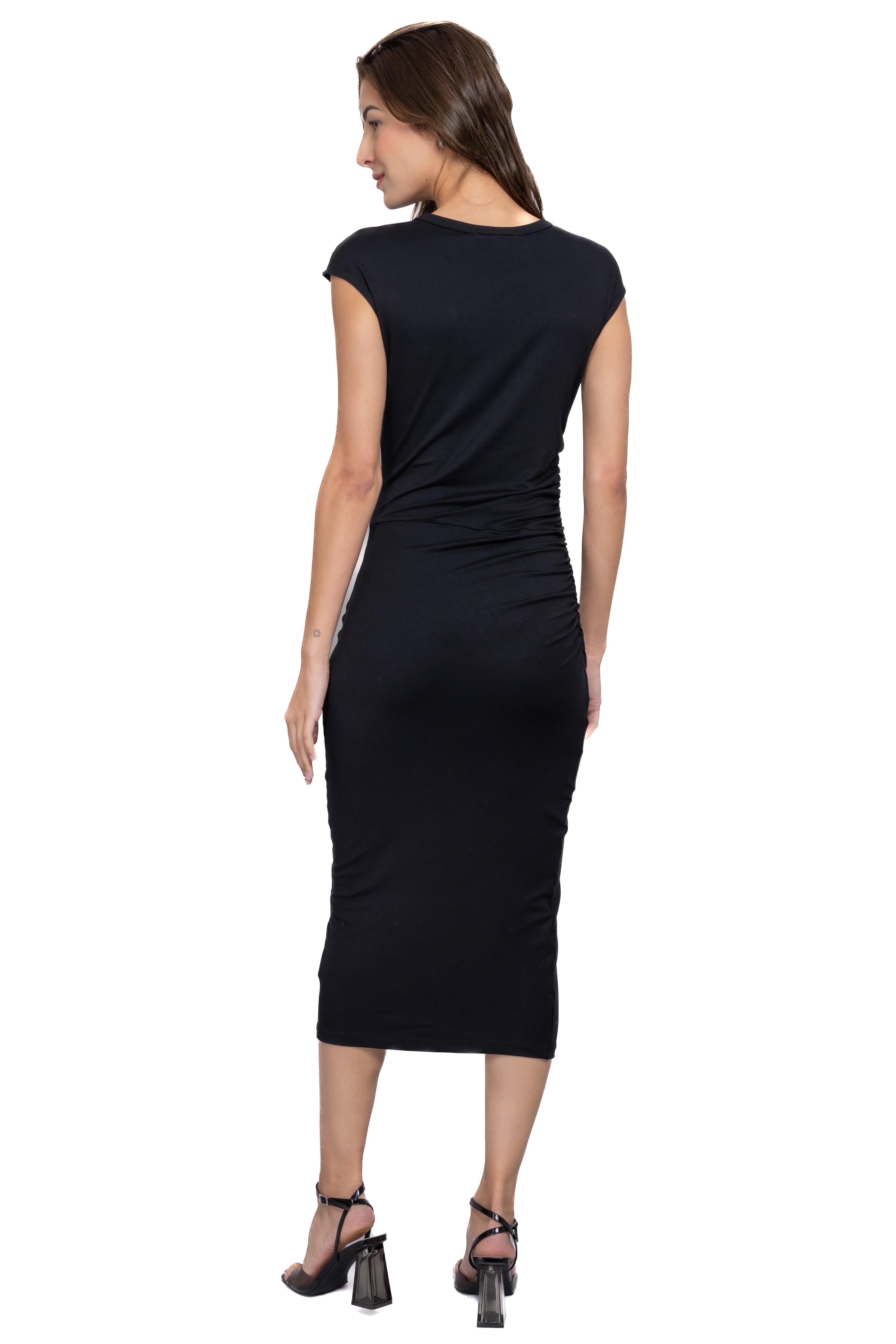 Vestido midi bodycon fruncido NEGRO