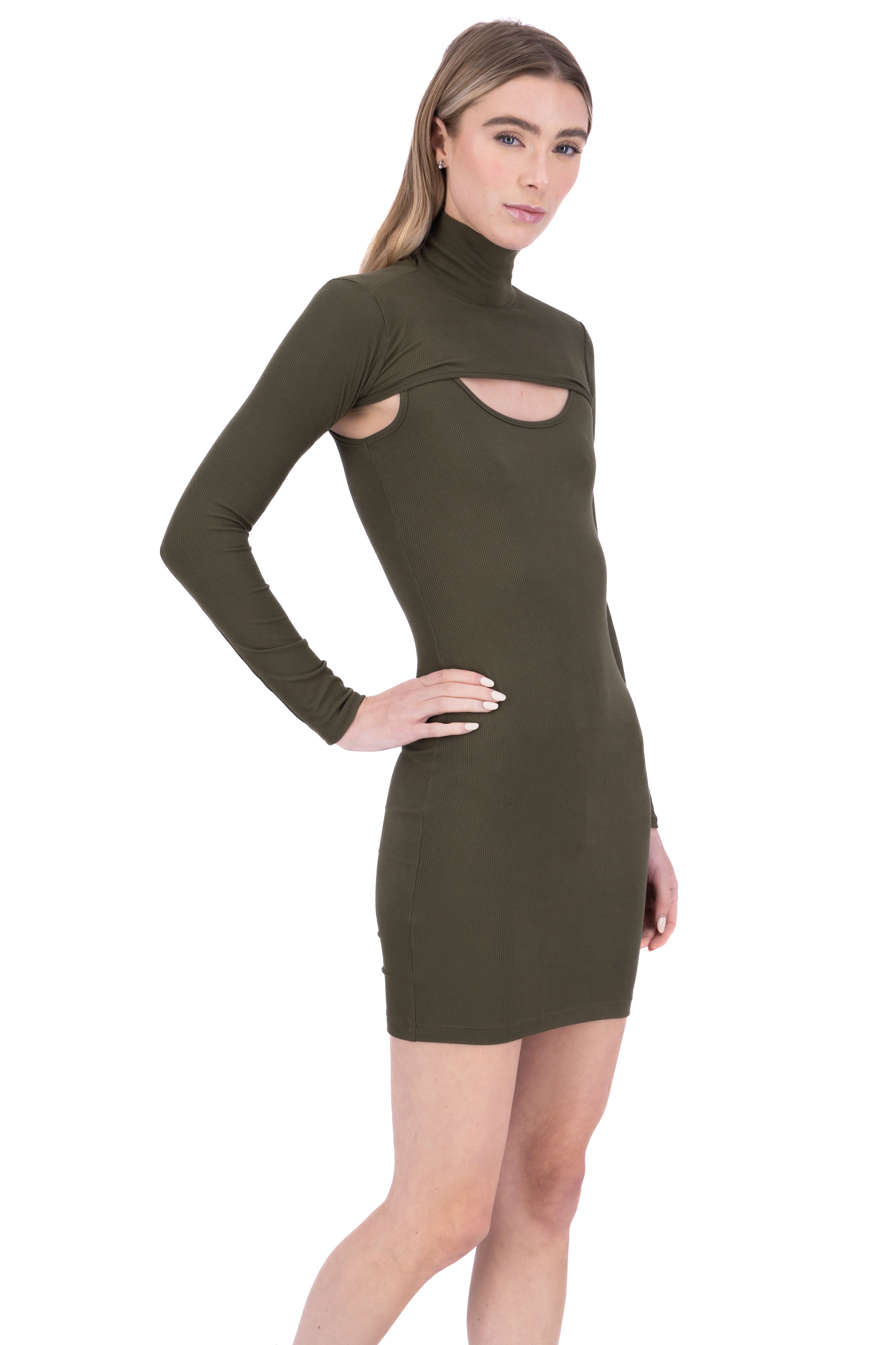 Vestido mini bodycon mangas OLIVO