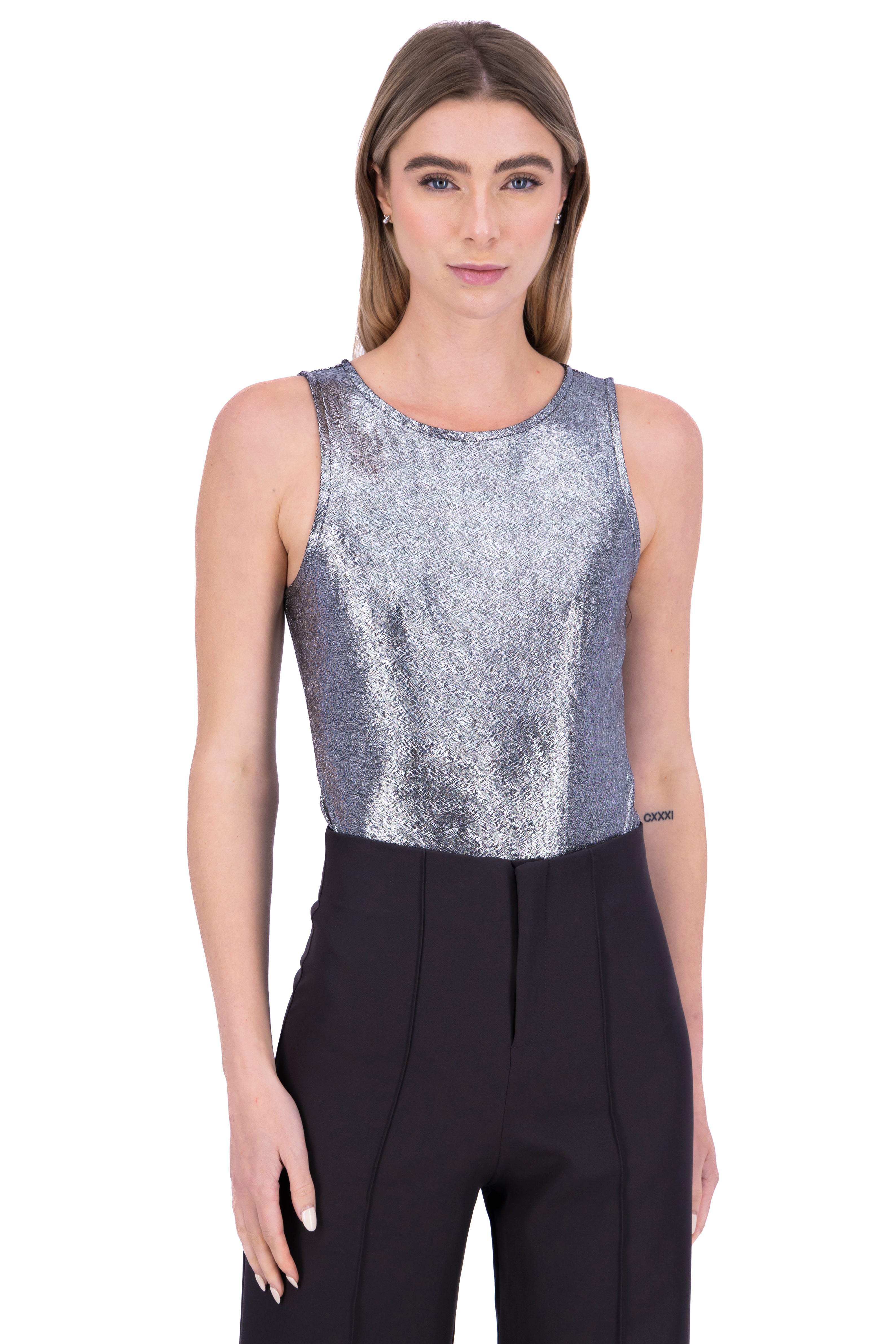Round neck metallic bodysuit SILVER
