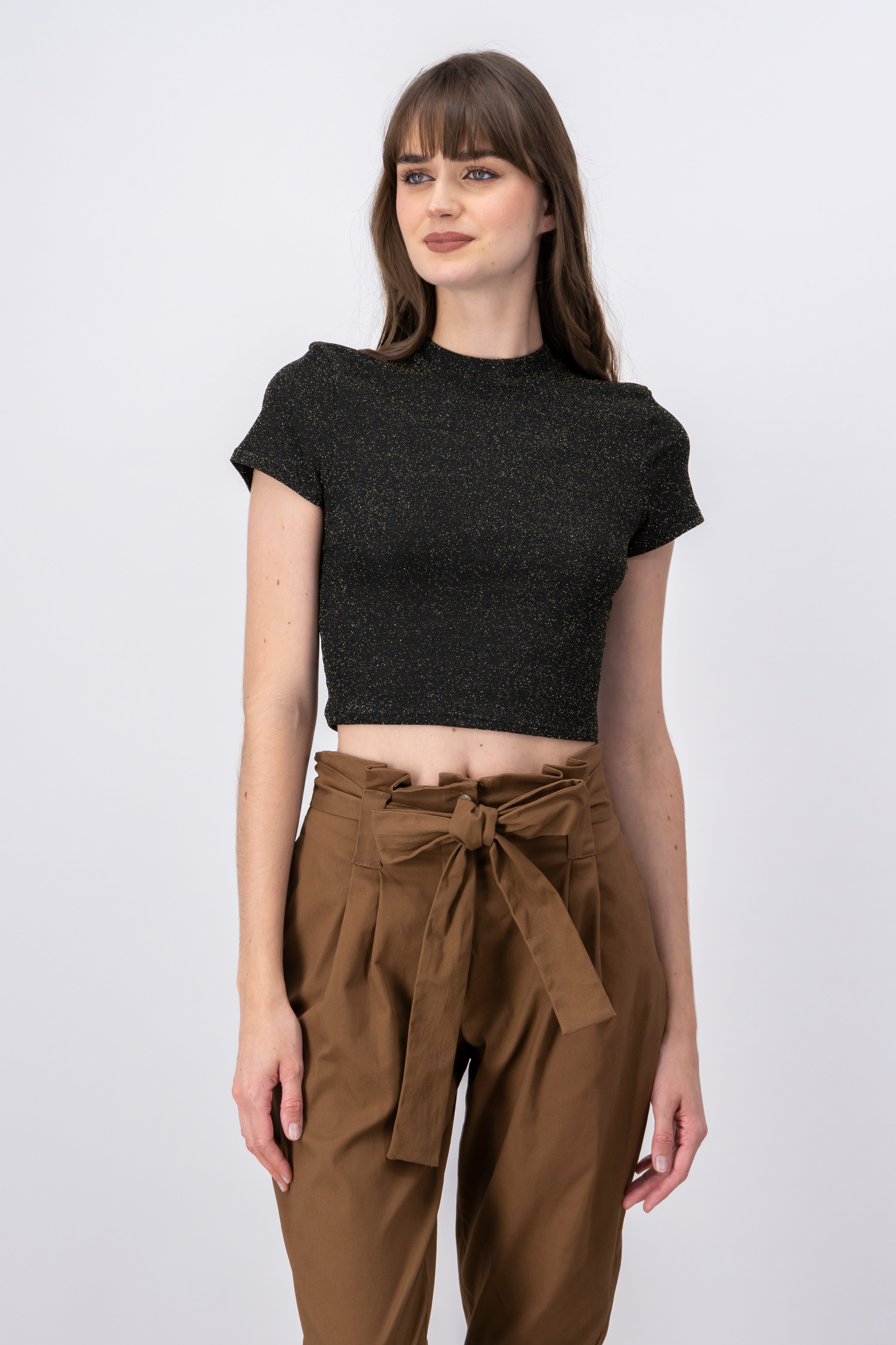 Top crop destellos brillos NEGRO