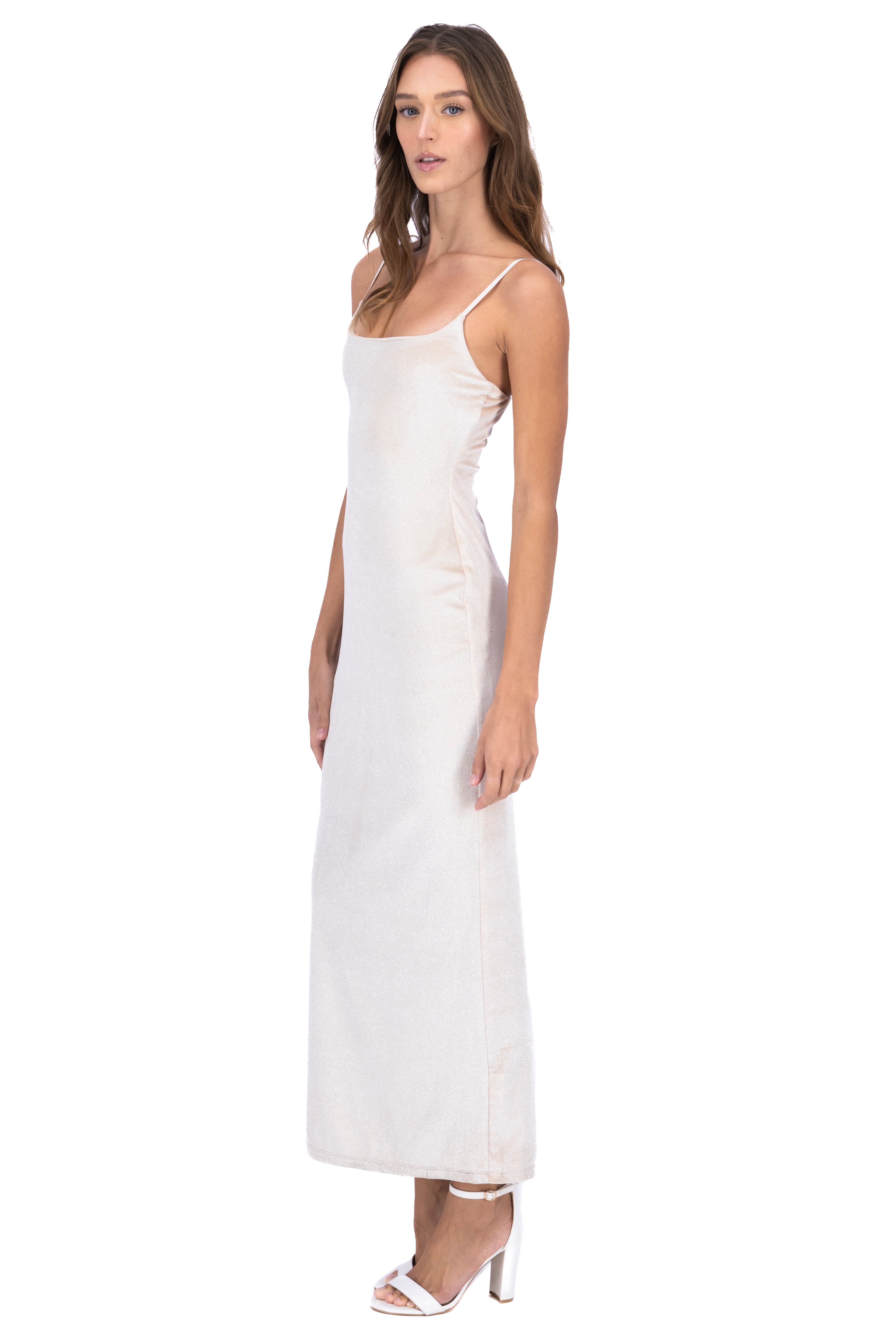 Vestido maxi efecto brillos NUDE