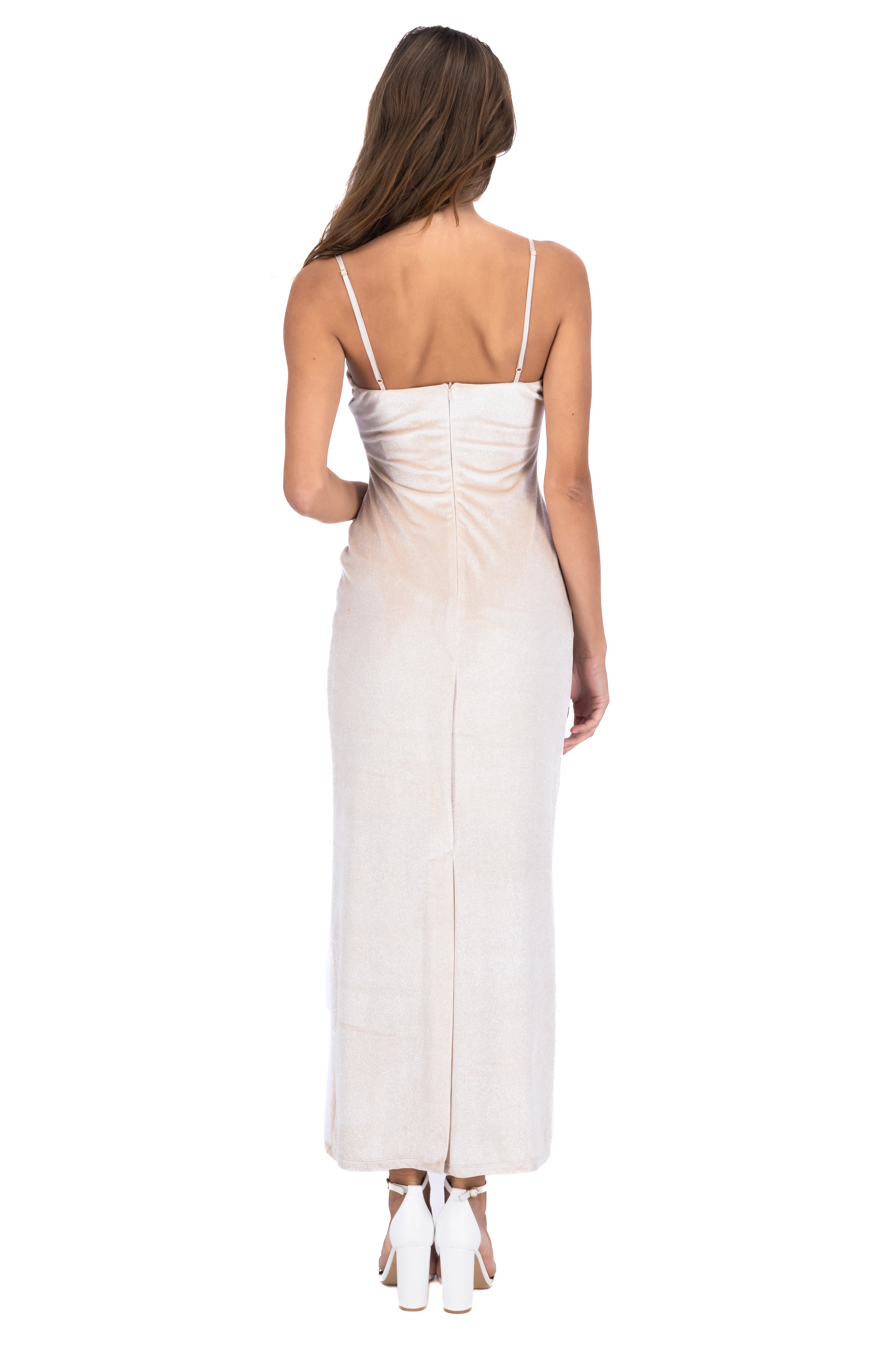 Vestido maxi efecto brillos NUDE