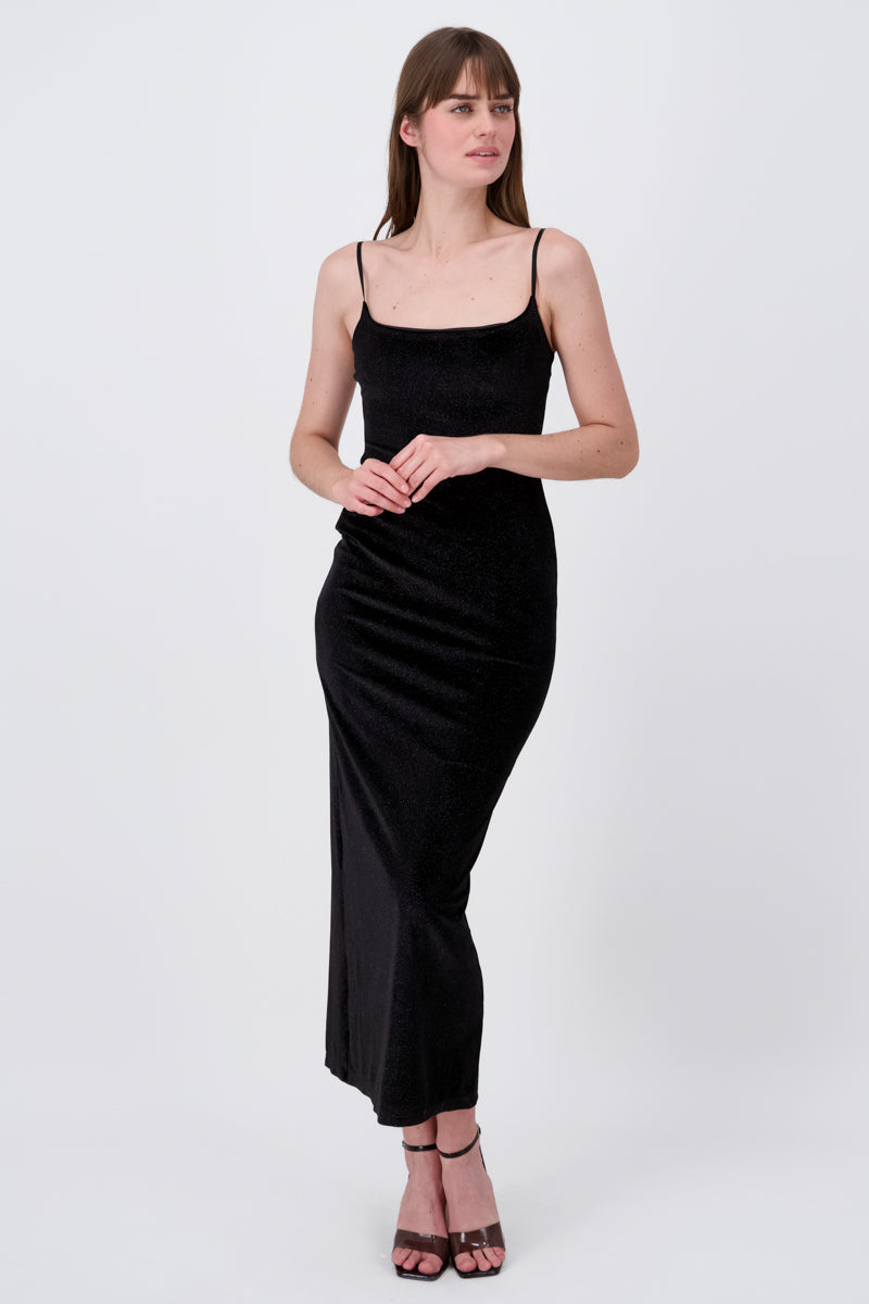 Vestido maxi efecto brillos NEGRO