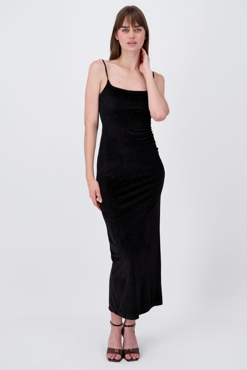 Vestido maxi efecto brillos NEGRO