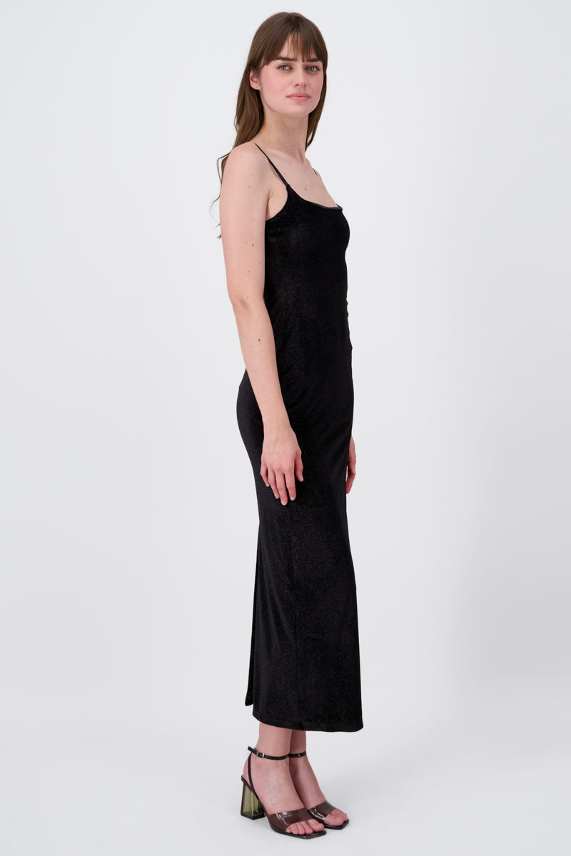 Vestido maxi efecto brillos NEGRO