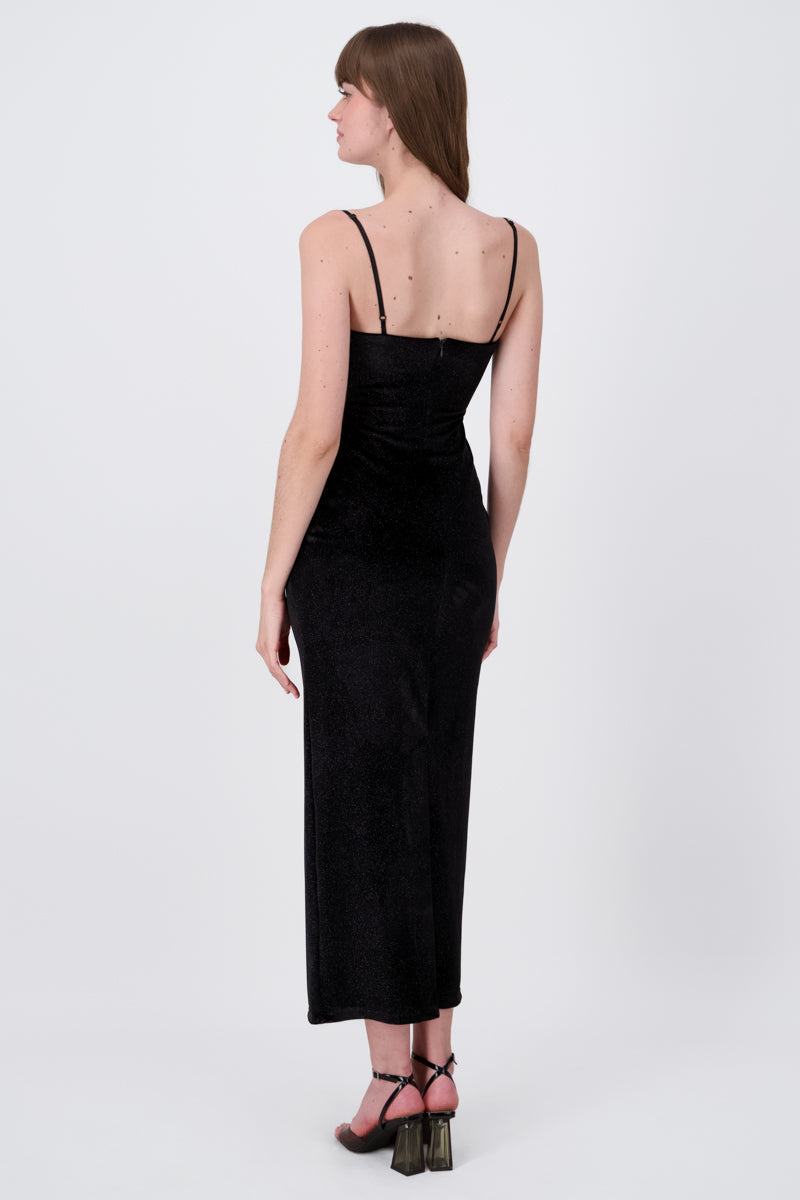 Vestido maxi efecto brillos NEGRO