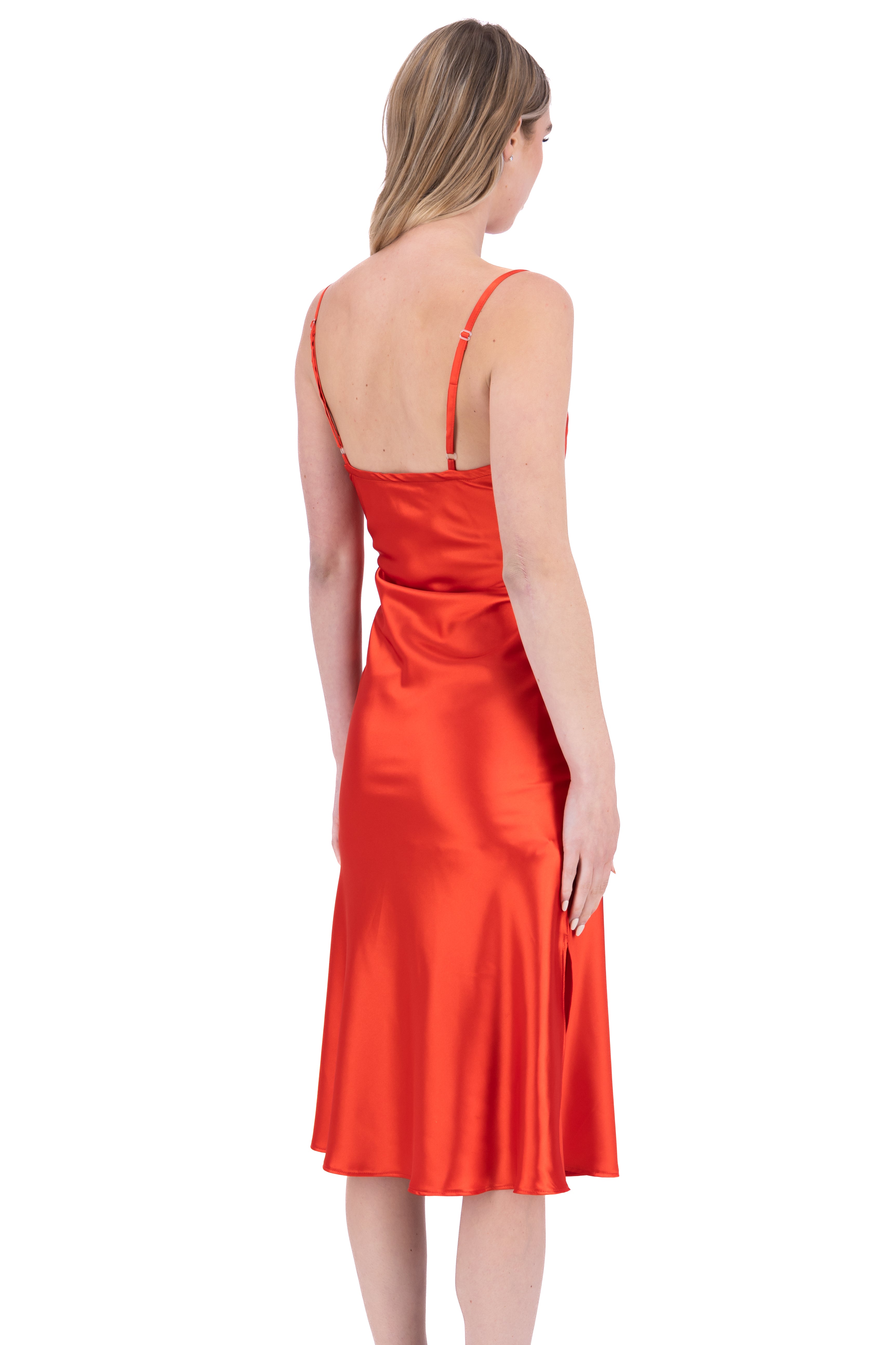 Vestido midi satinado ROJO