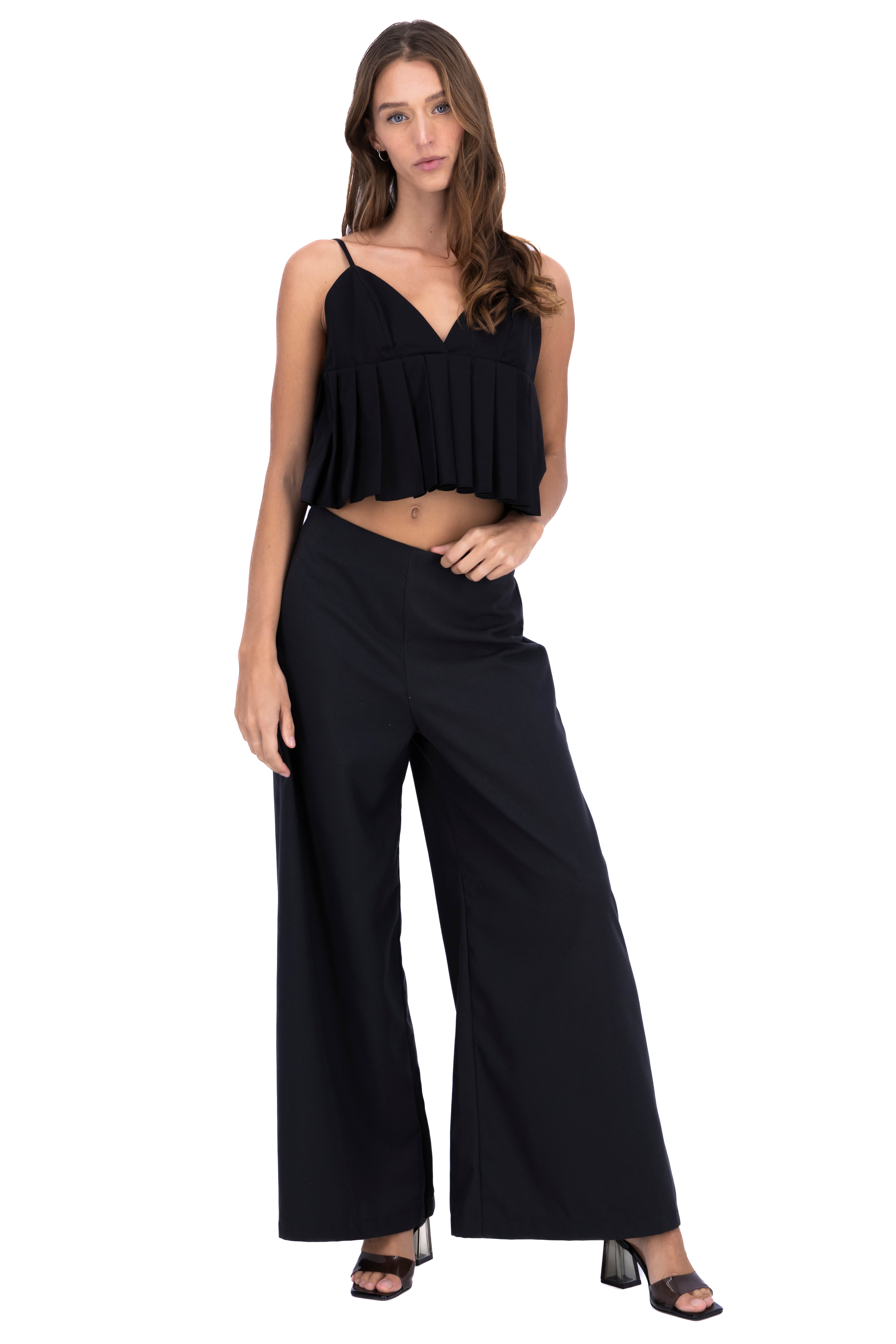 Pantalón liso wide leg GRIS