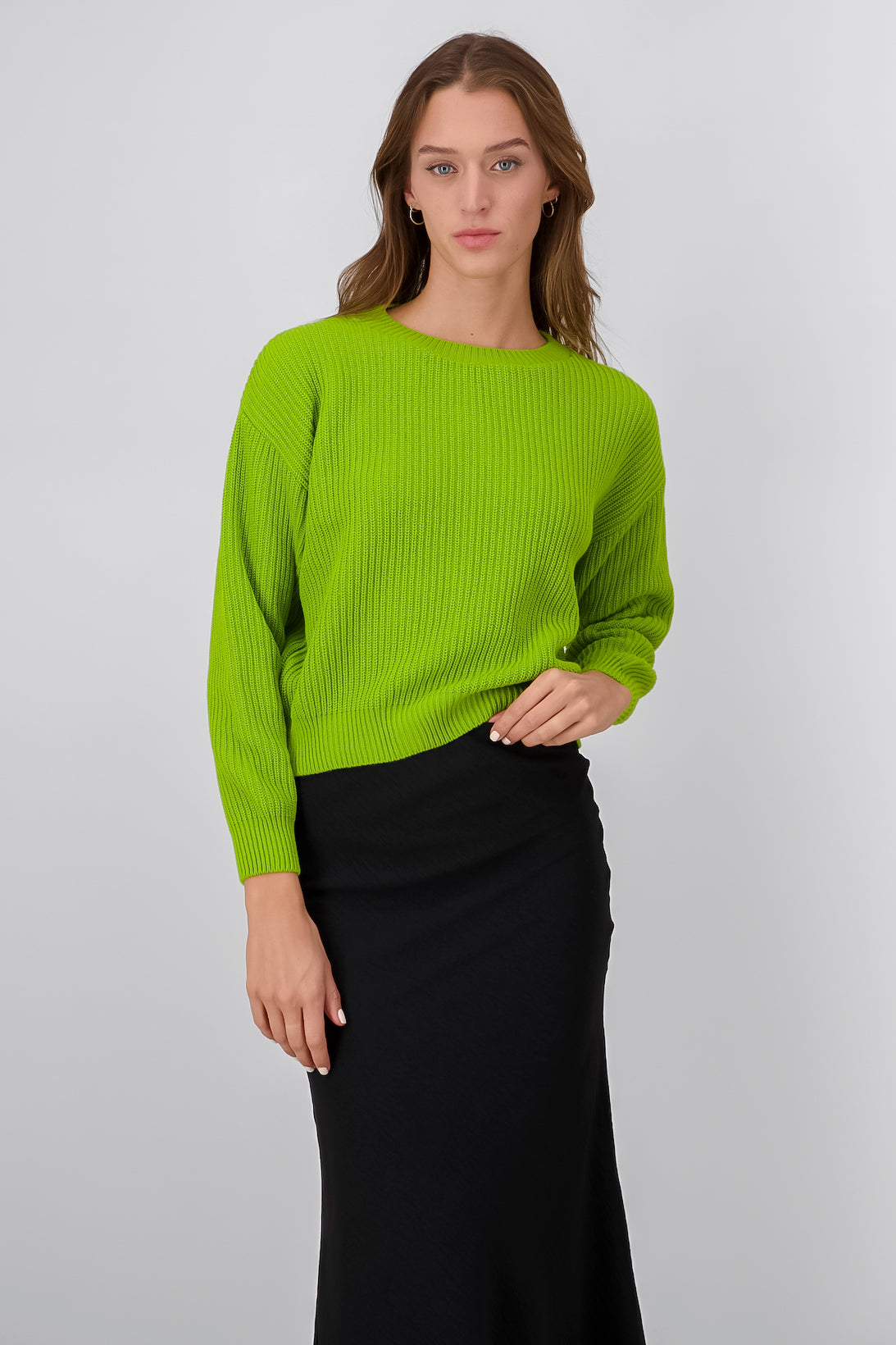 Round neck fabric sweater GREEN