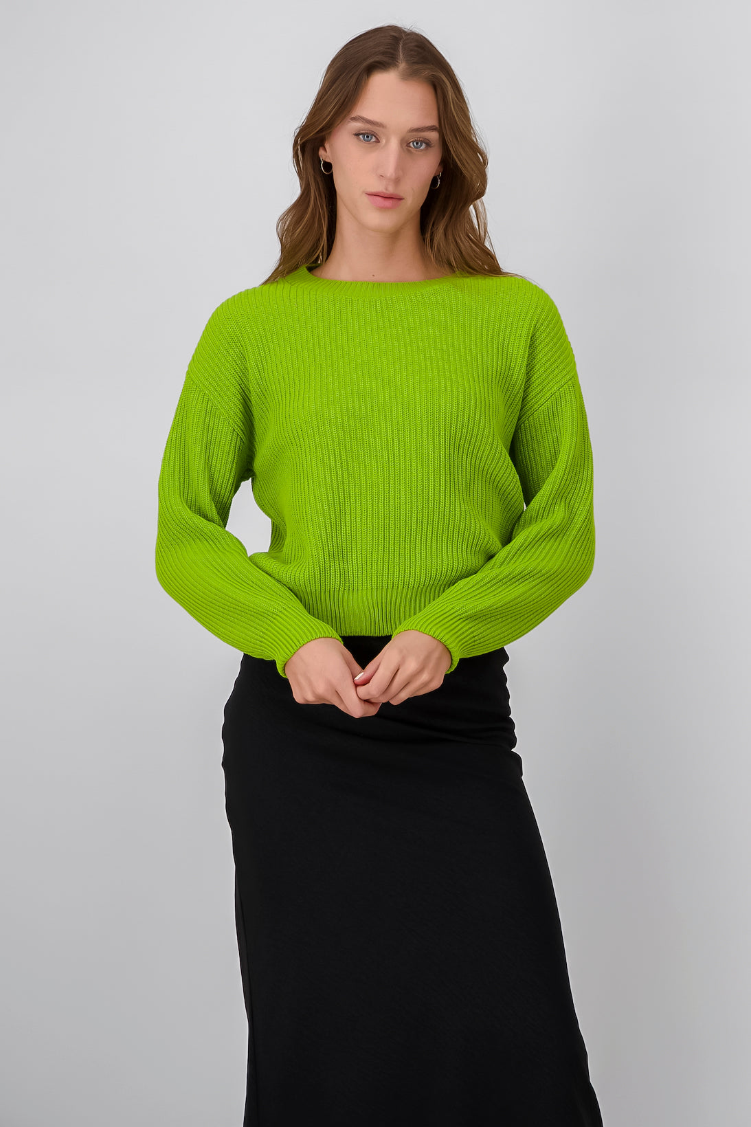 Round neck fabric sweater GREEN