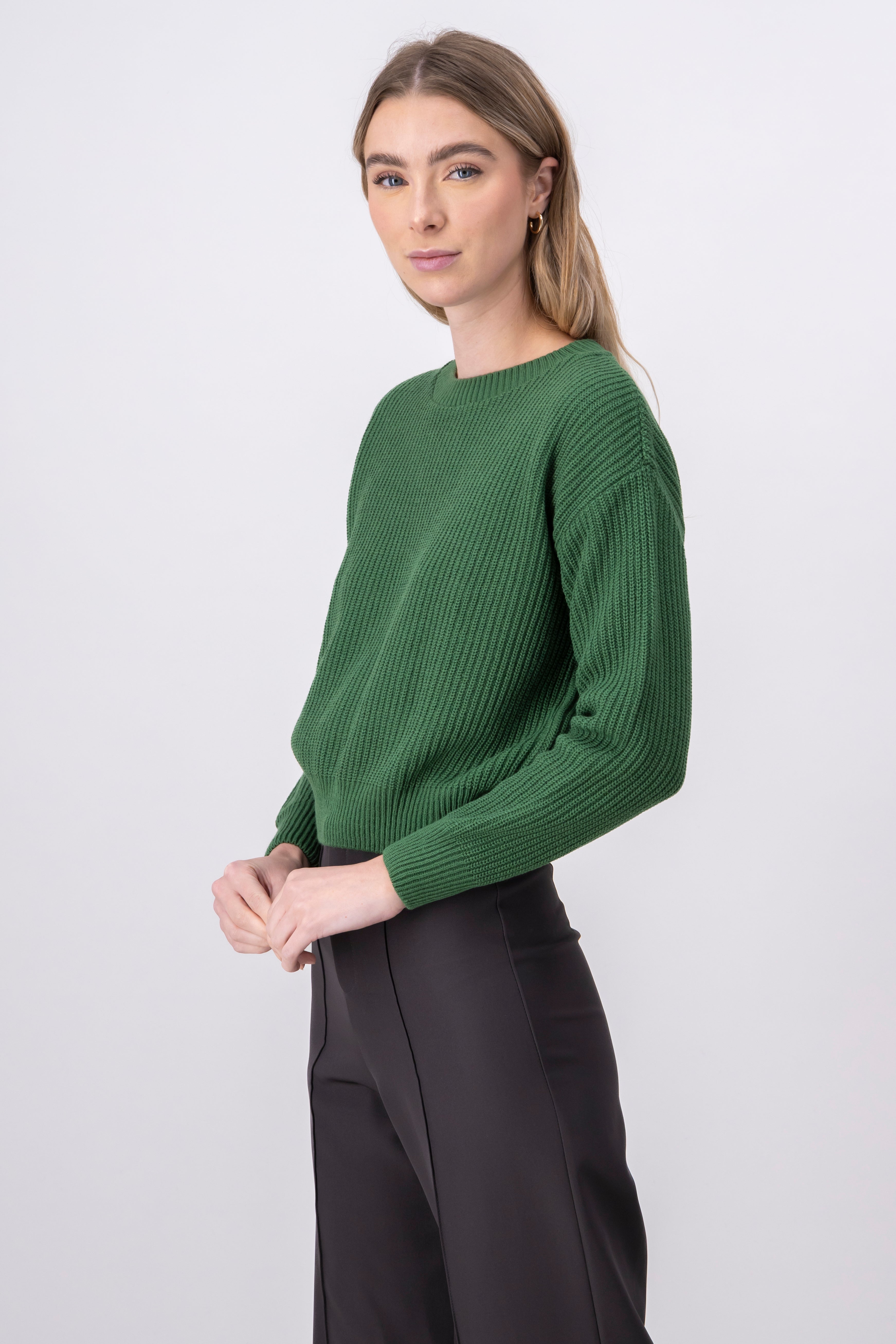 Round neck fabric sweater OLIVE