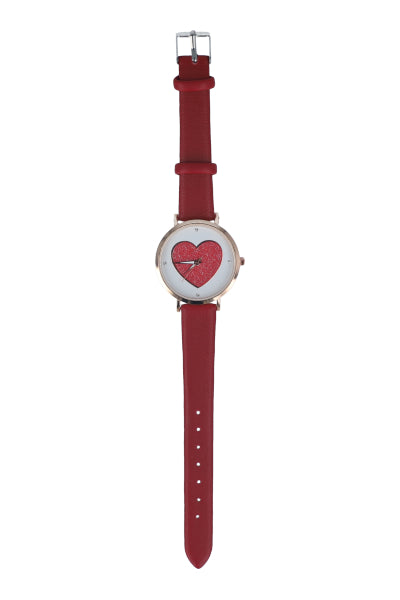 GLITTER HEART WATCH RED