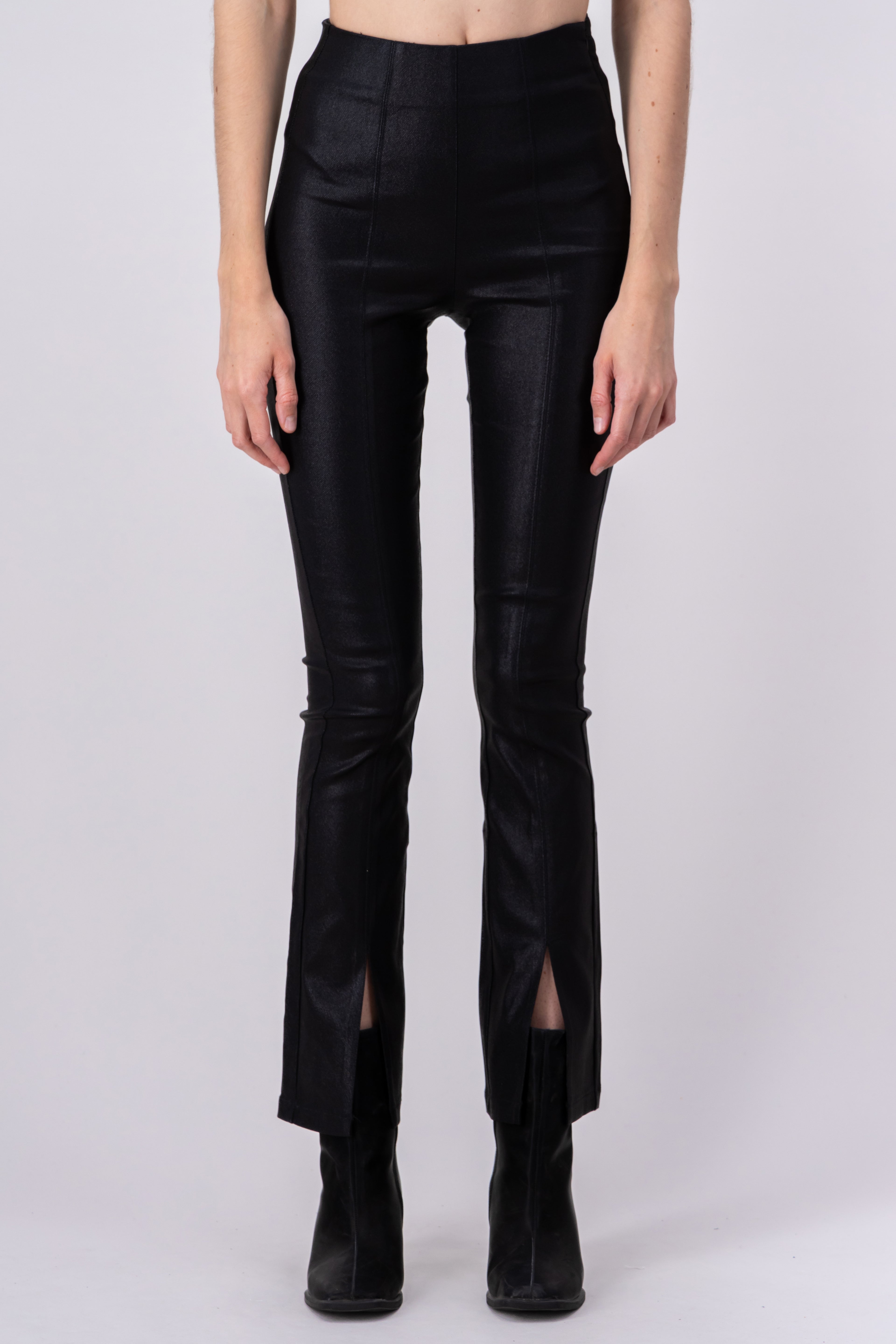 Pantalon flare metalizado NEGRO