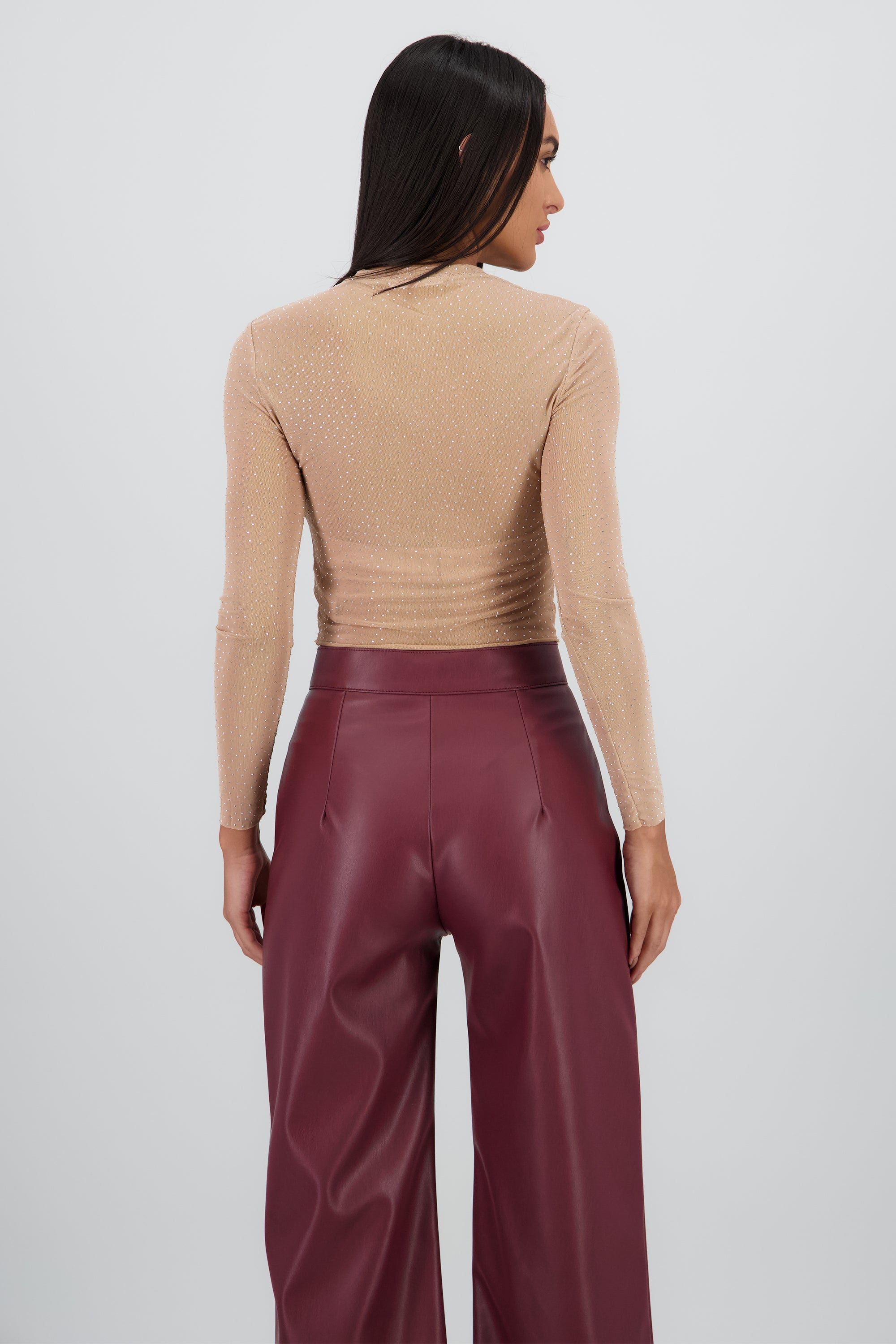Top Mesh Manga Larga Brillos BEIGE