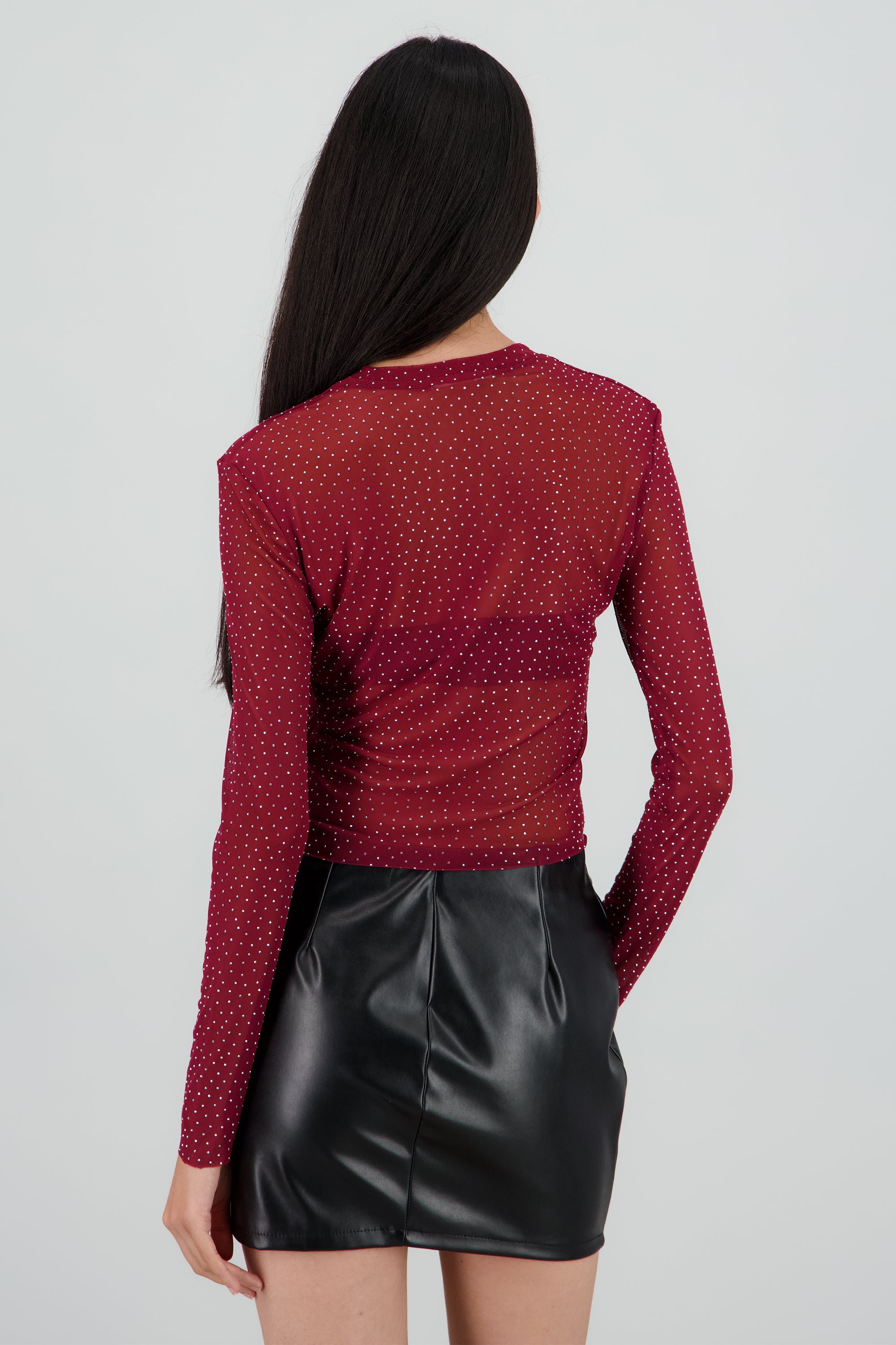Top Mesh Manga Larga Brillos CIRUELA