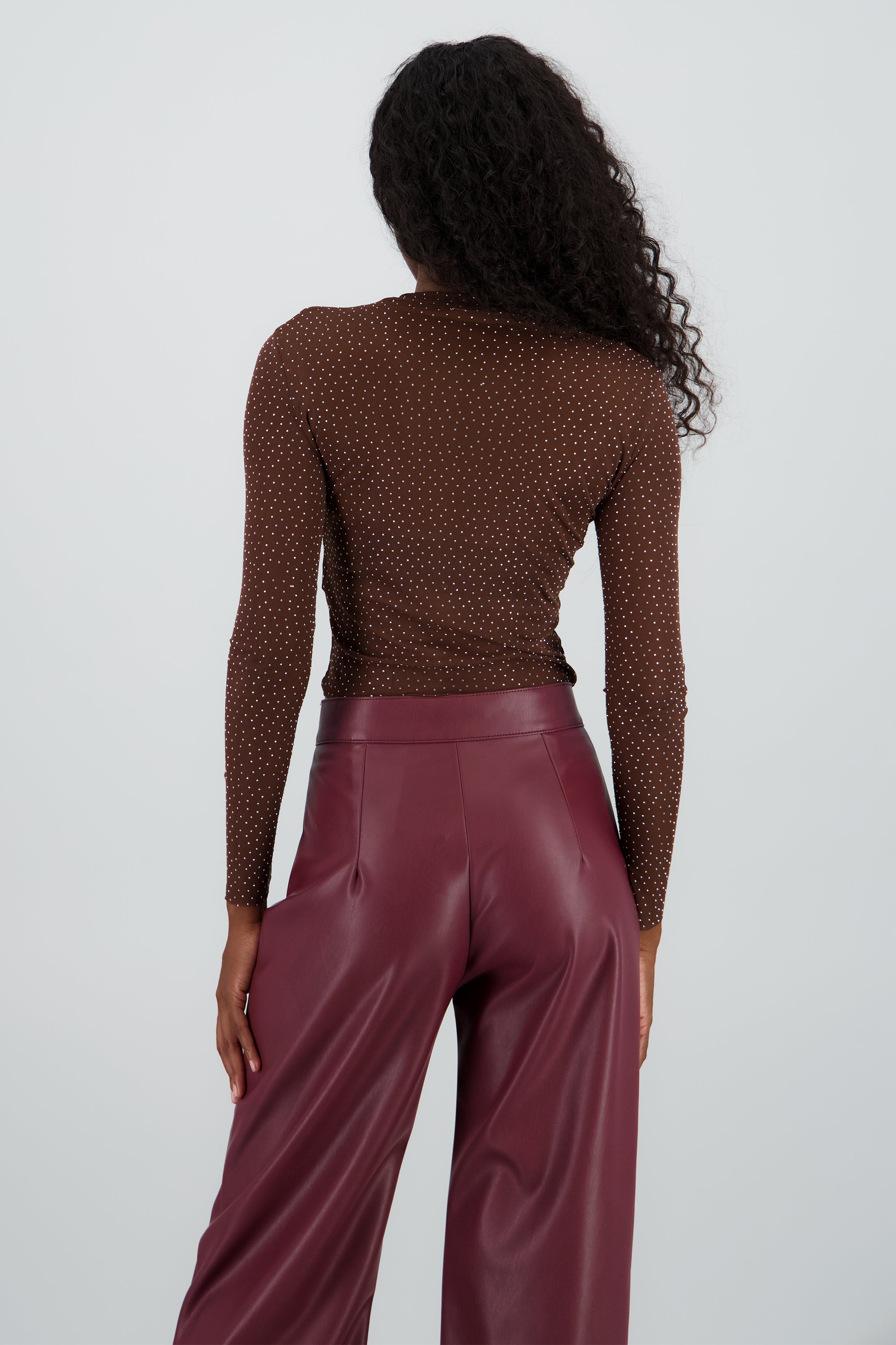 Top Mesh Manga Larga Brillos CHOCOLATE
