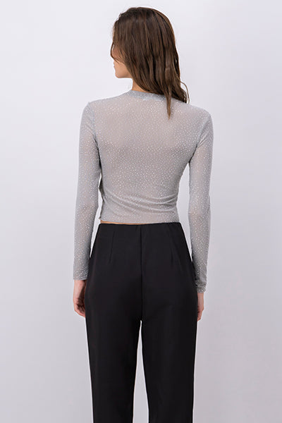 Top mesh long sleeve shine GREY